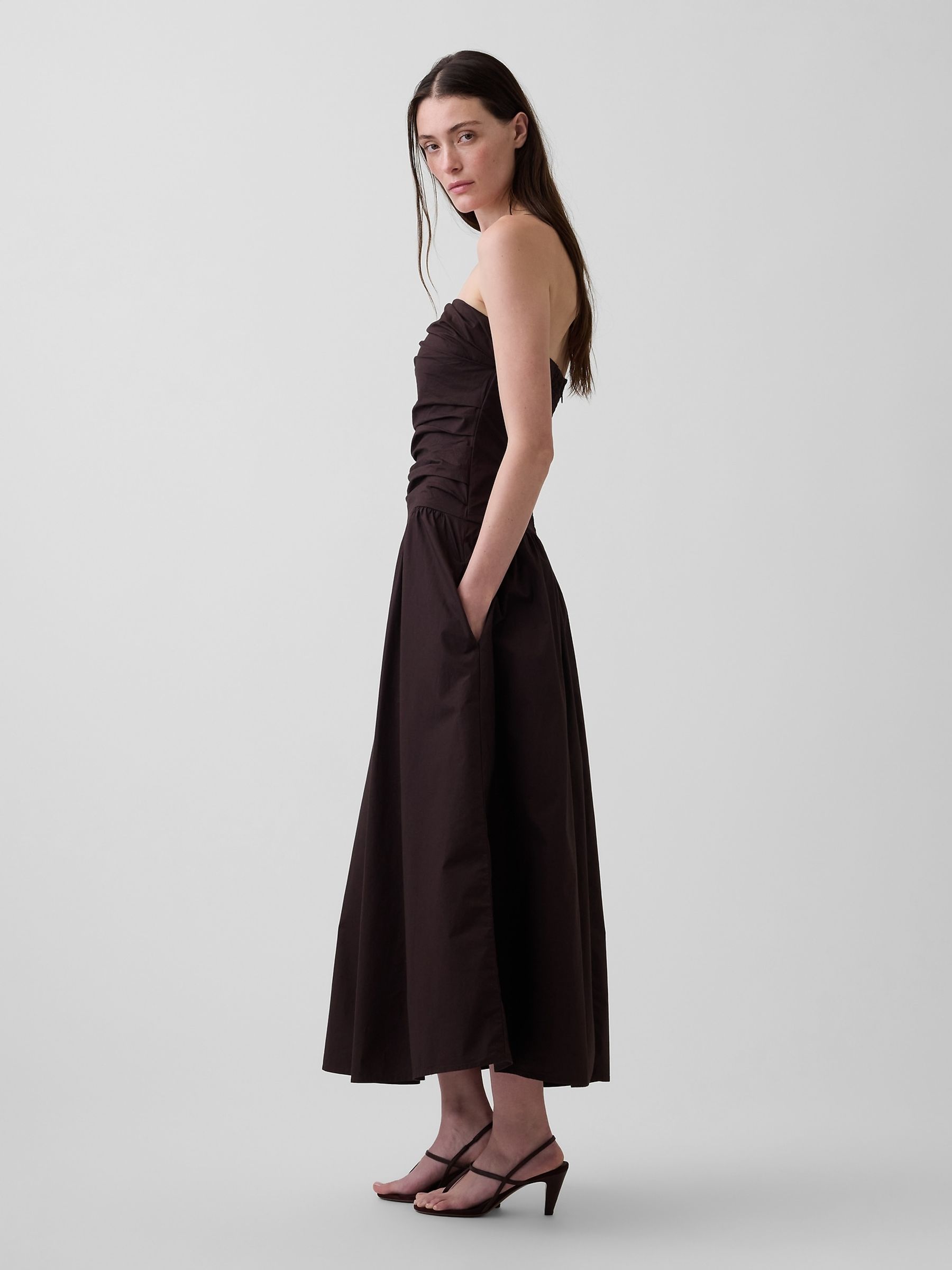 Brown Poplin Drop-Waist Maxi Dress - Image 3 of 4