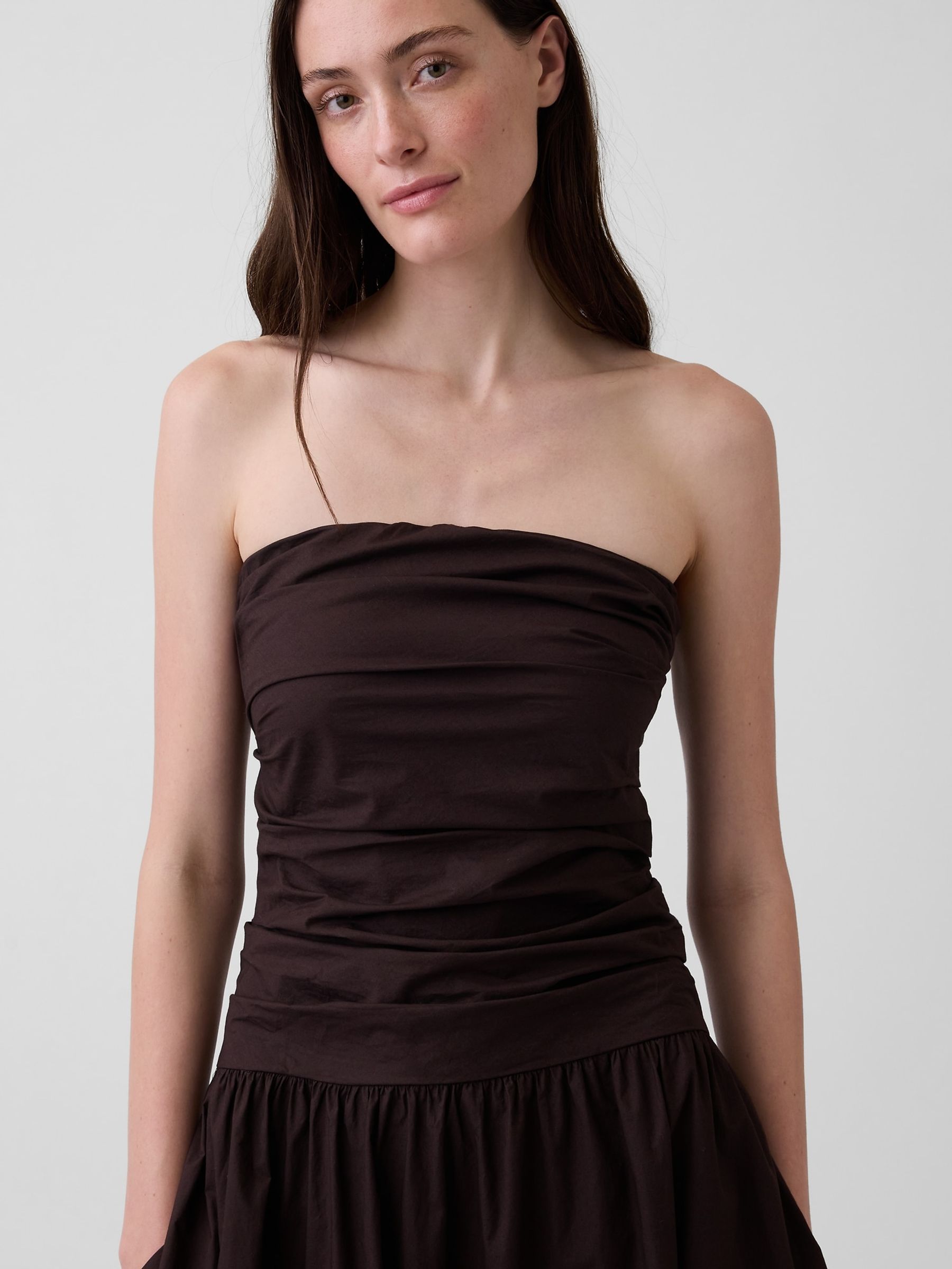 Brown Poplin Drop-Waist Maxi Dress - Image 4 of 4