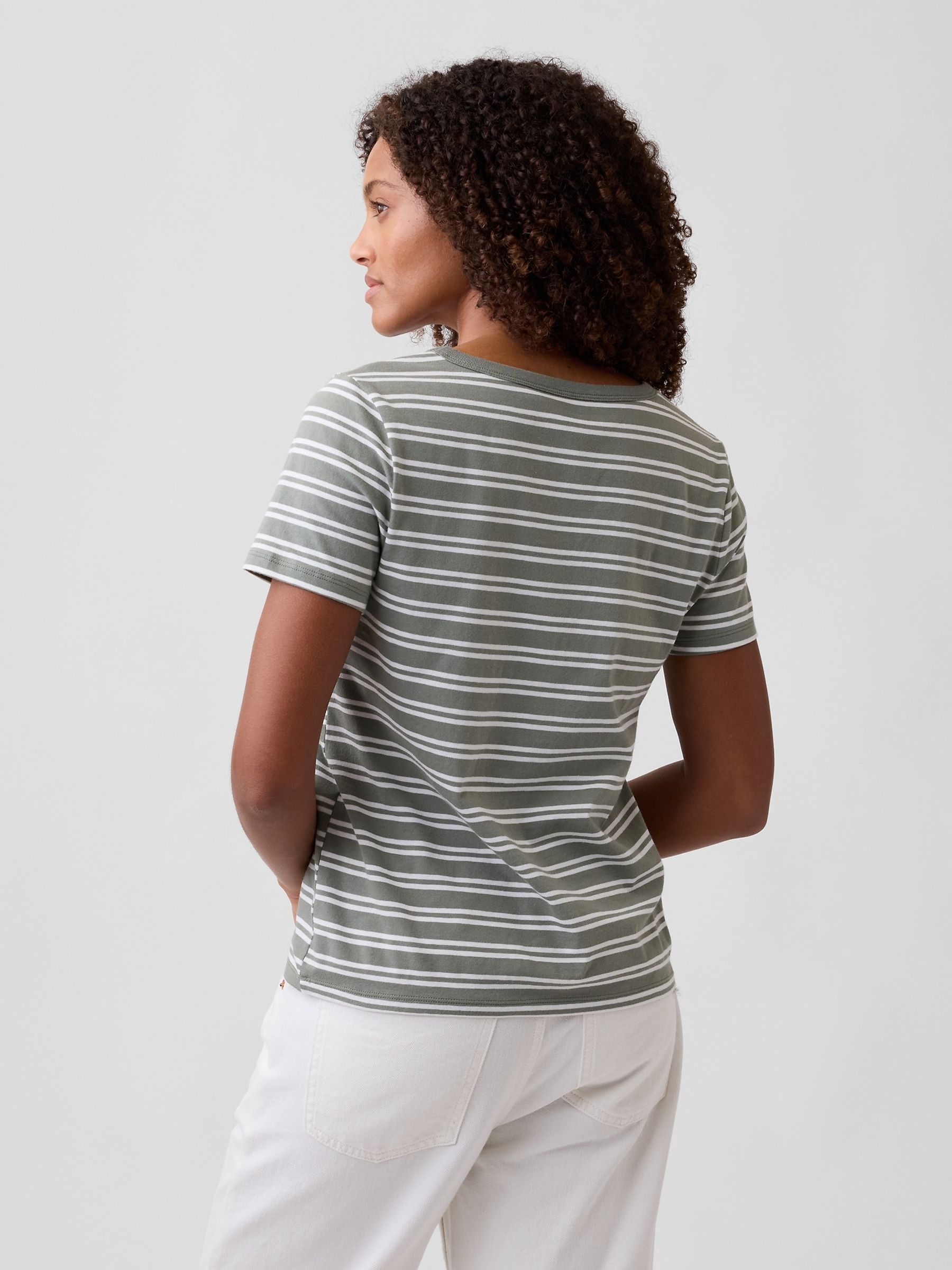 Grey stripe Favourite V-Neck Short Sleeve T-Shirt - Image 2 of 5
