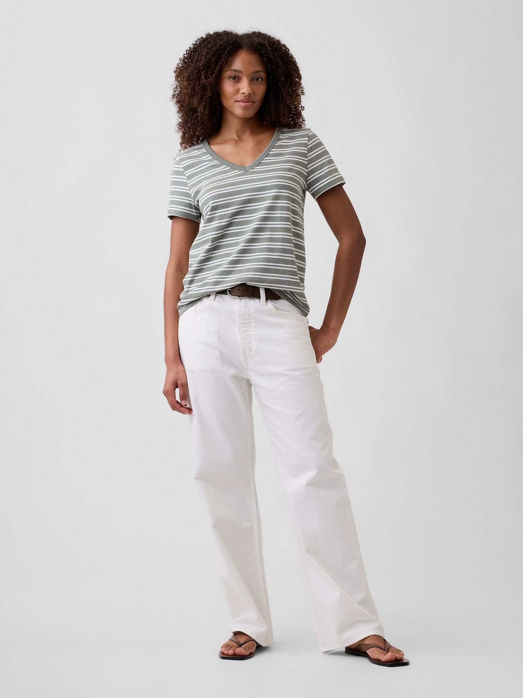 Grey stripe Favourite V-Neck Short Sleeve T-Shirt - Image 3 of 5