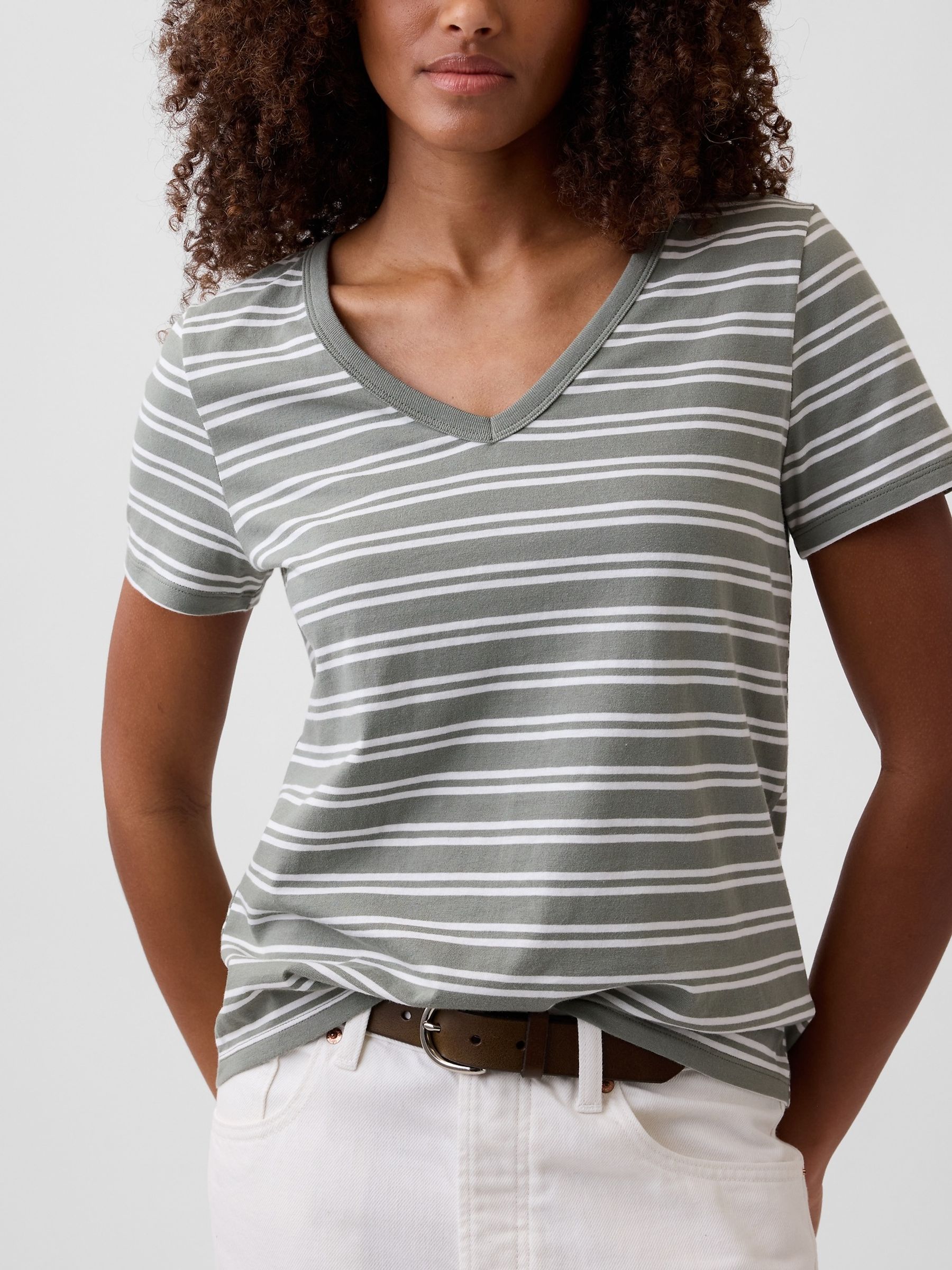 Grey stripe Favourite V-Neck Short Sleeve T-Shirt - Image 4 of 5