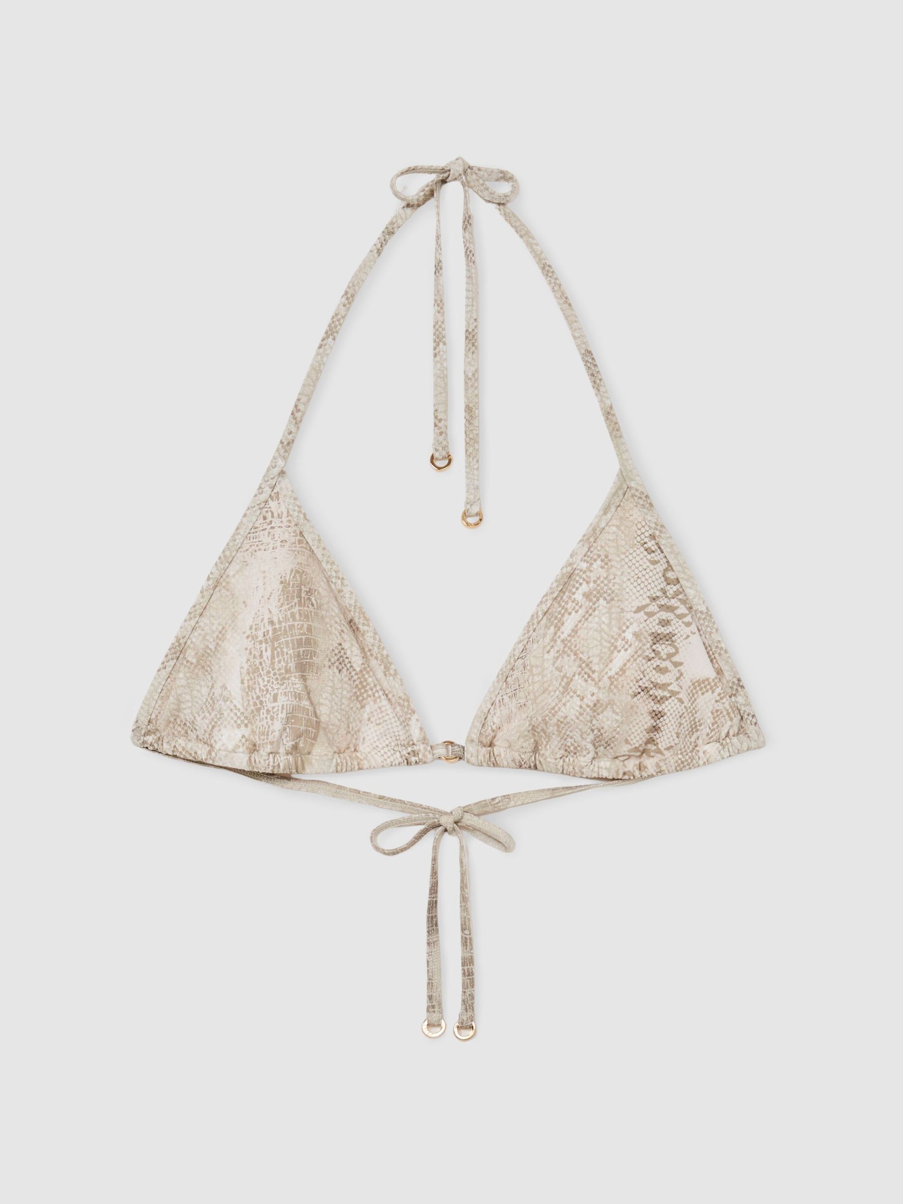 Snake-Print Triangle Bikini Top in Taupe Brown Print - Image 2 of 6 Snake-Print Triangle Bikini Top in Taupe Brown Print - Image 2 of 6