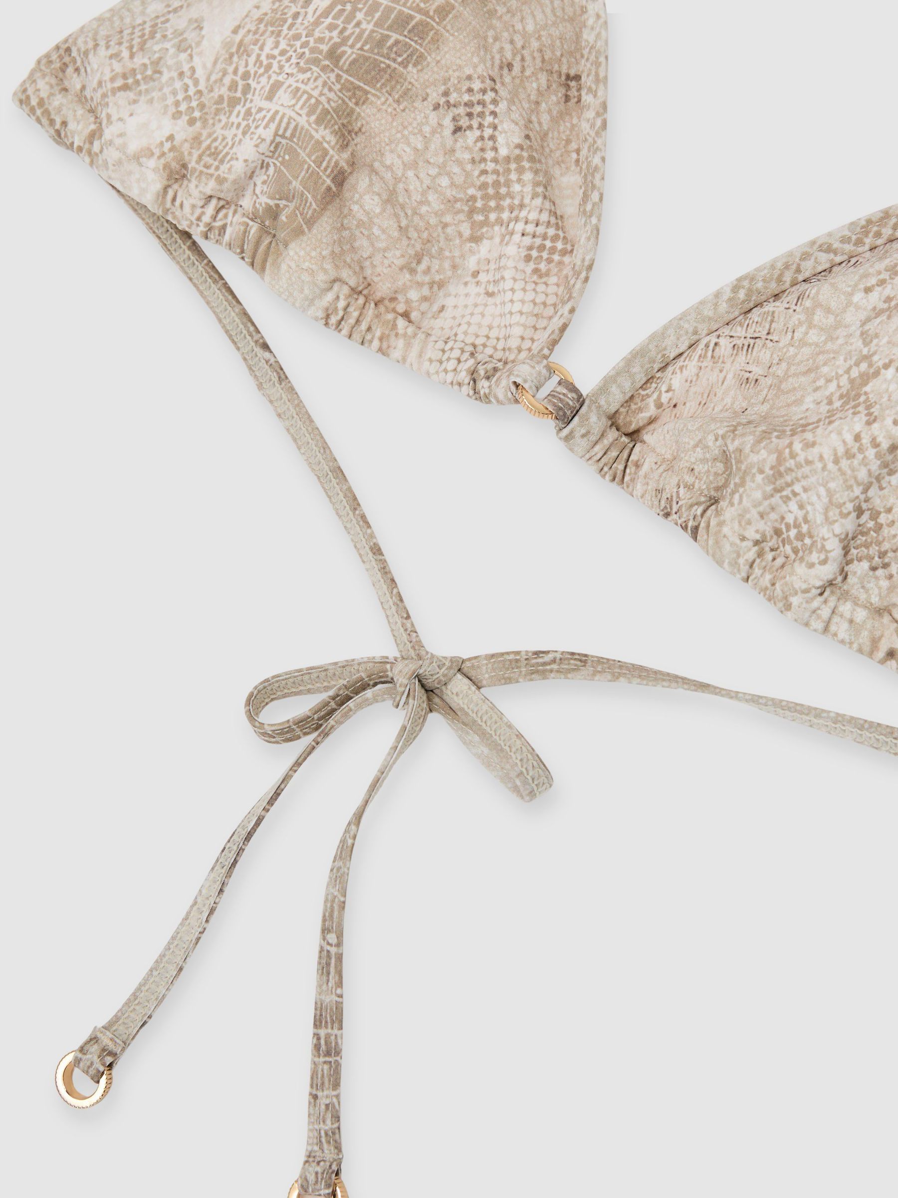 Snake-Print Triangle Bikini Top in Taupe Brown Print - Image 6 of 6