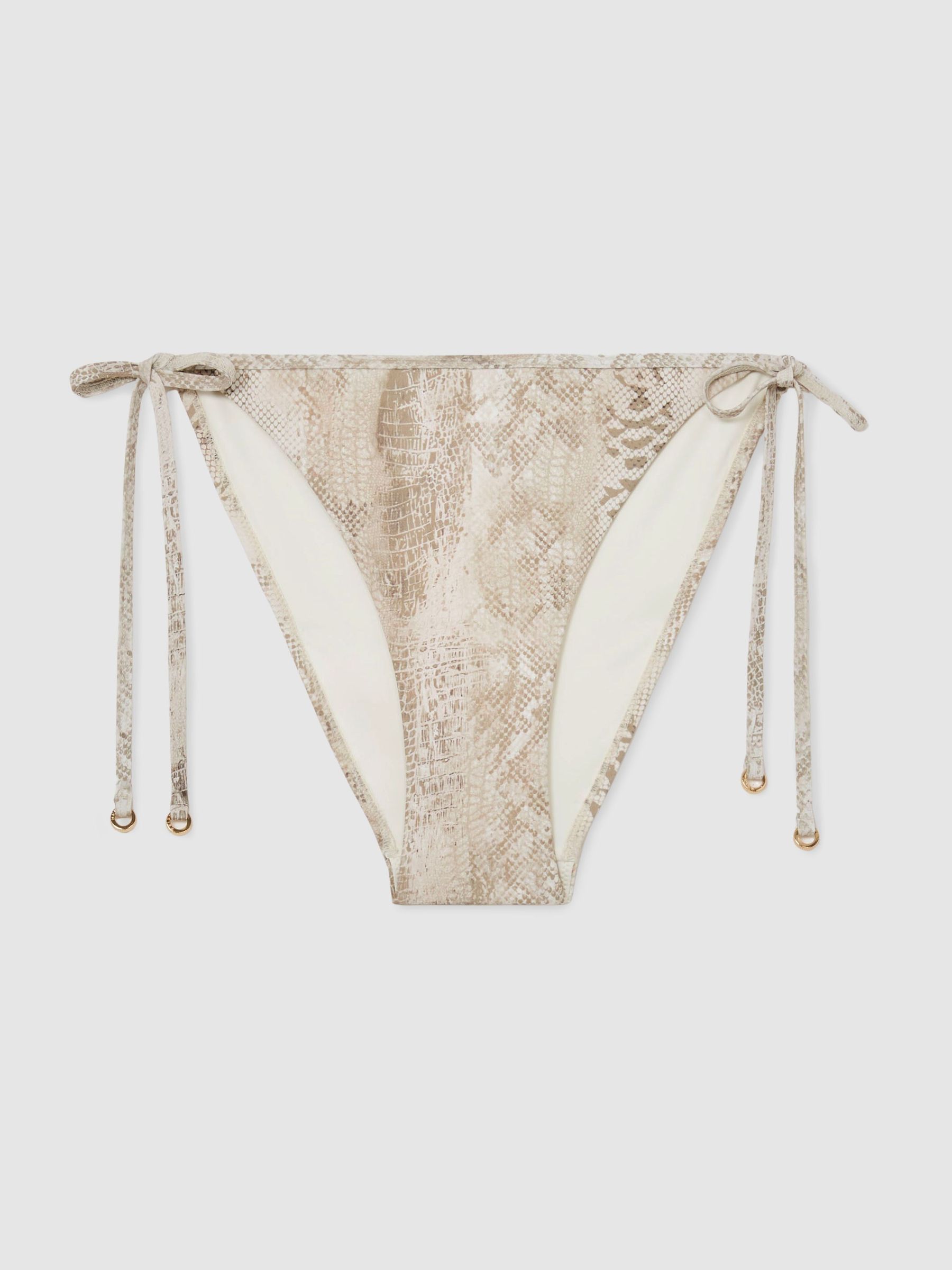 Snake-Print Side-Tie Bikini Bottoms in Taupe Brown Print - Image 2 of 6 Snake-Print Side-Tie Bikini Bottoms in Taupe Brown Print - Image 2 of 6