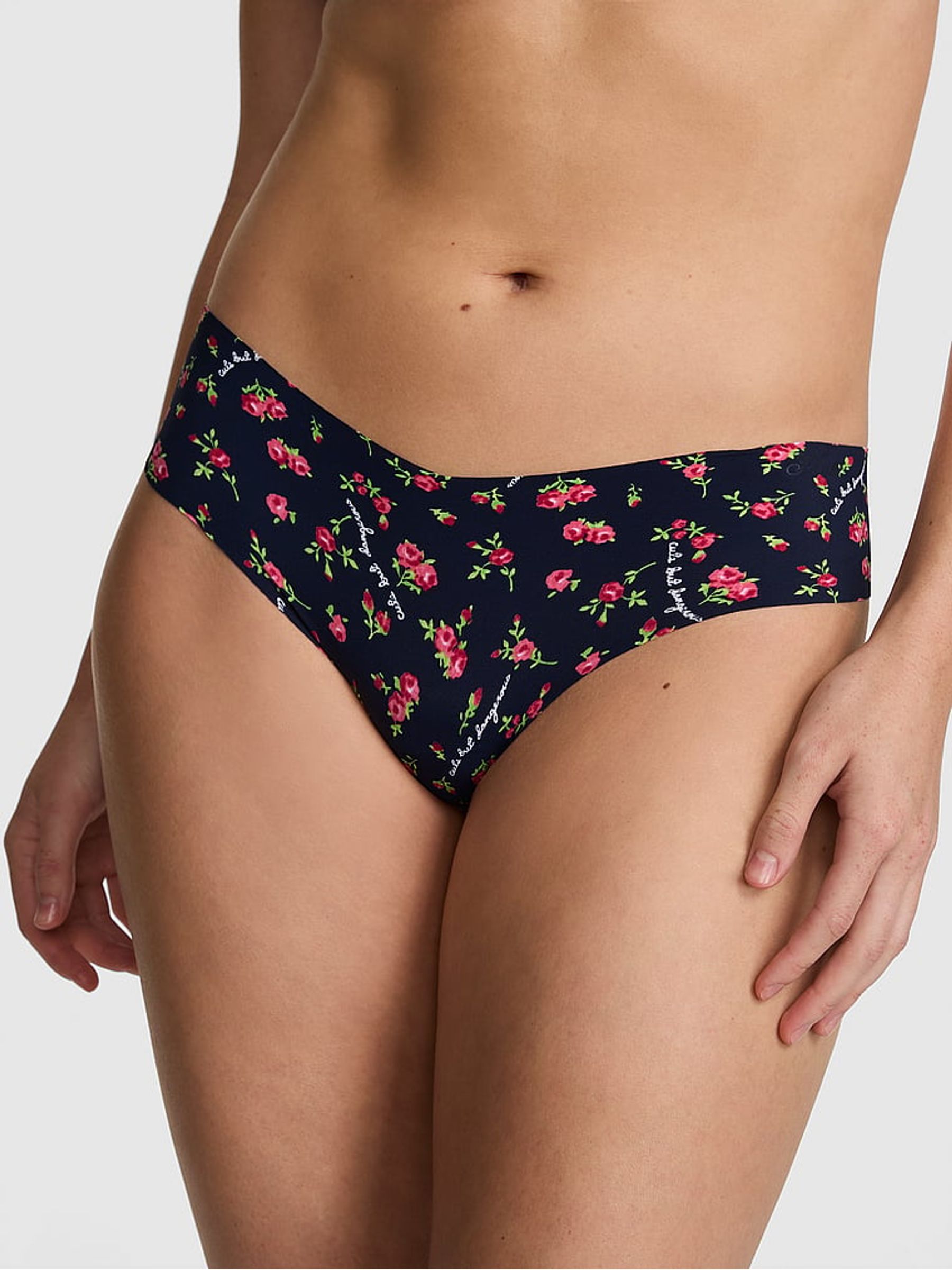 Noir Navy Blue Cute But Dangerous Print Thong No Show Knickers - Image 1 of 2