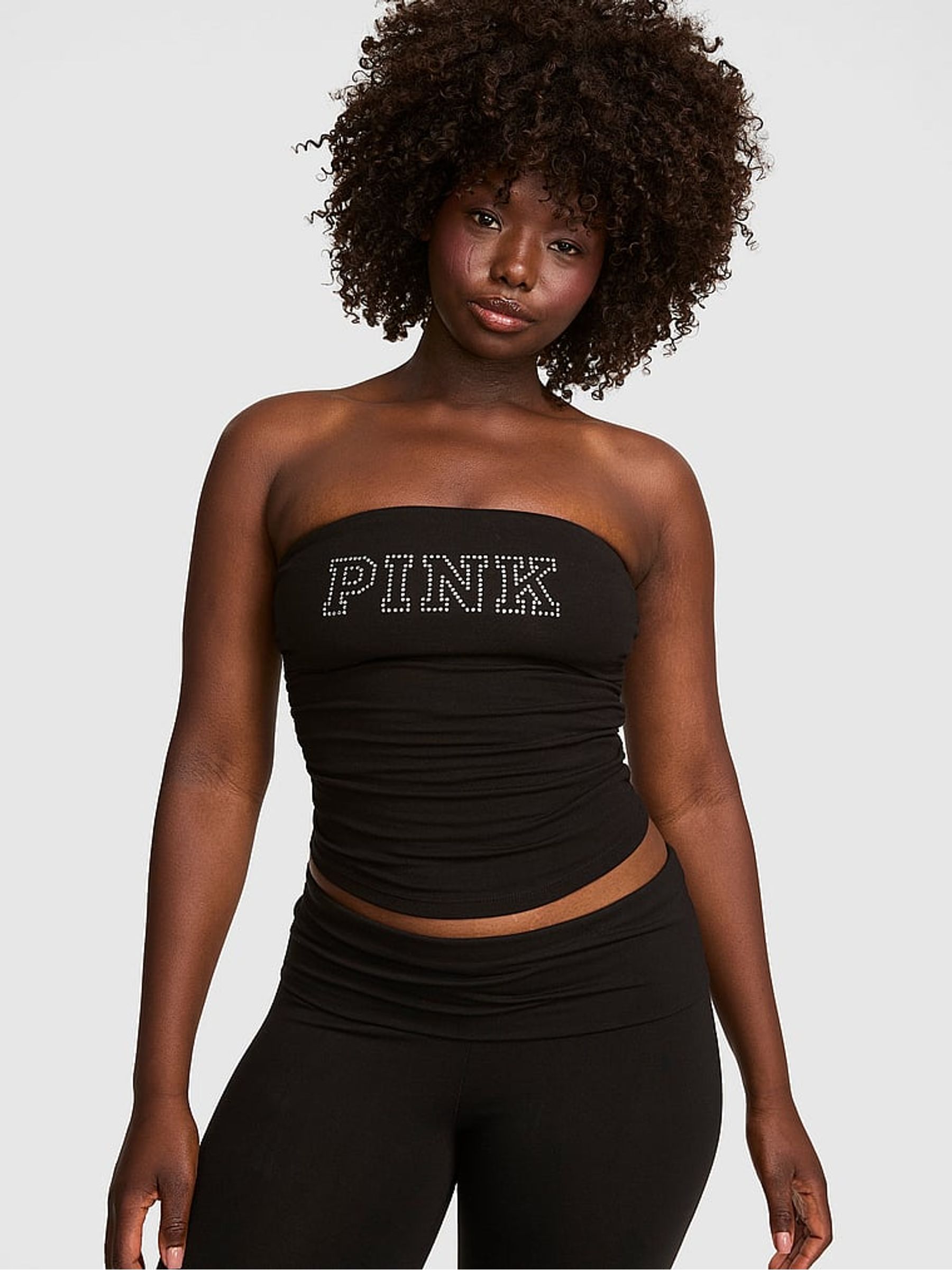 Black Diamanté Cotton Tube Top - Image 1 of 2 Black Diamanté Cotton Tube Top - Image 1 of 2