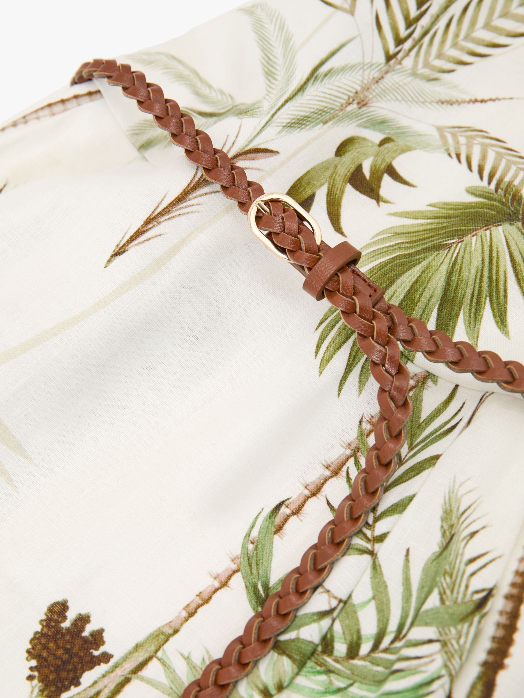 Linen Palm-Print Midi Dress in Ivory/Khaki - Image 7 of 7
