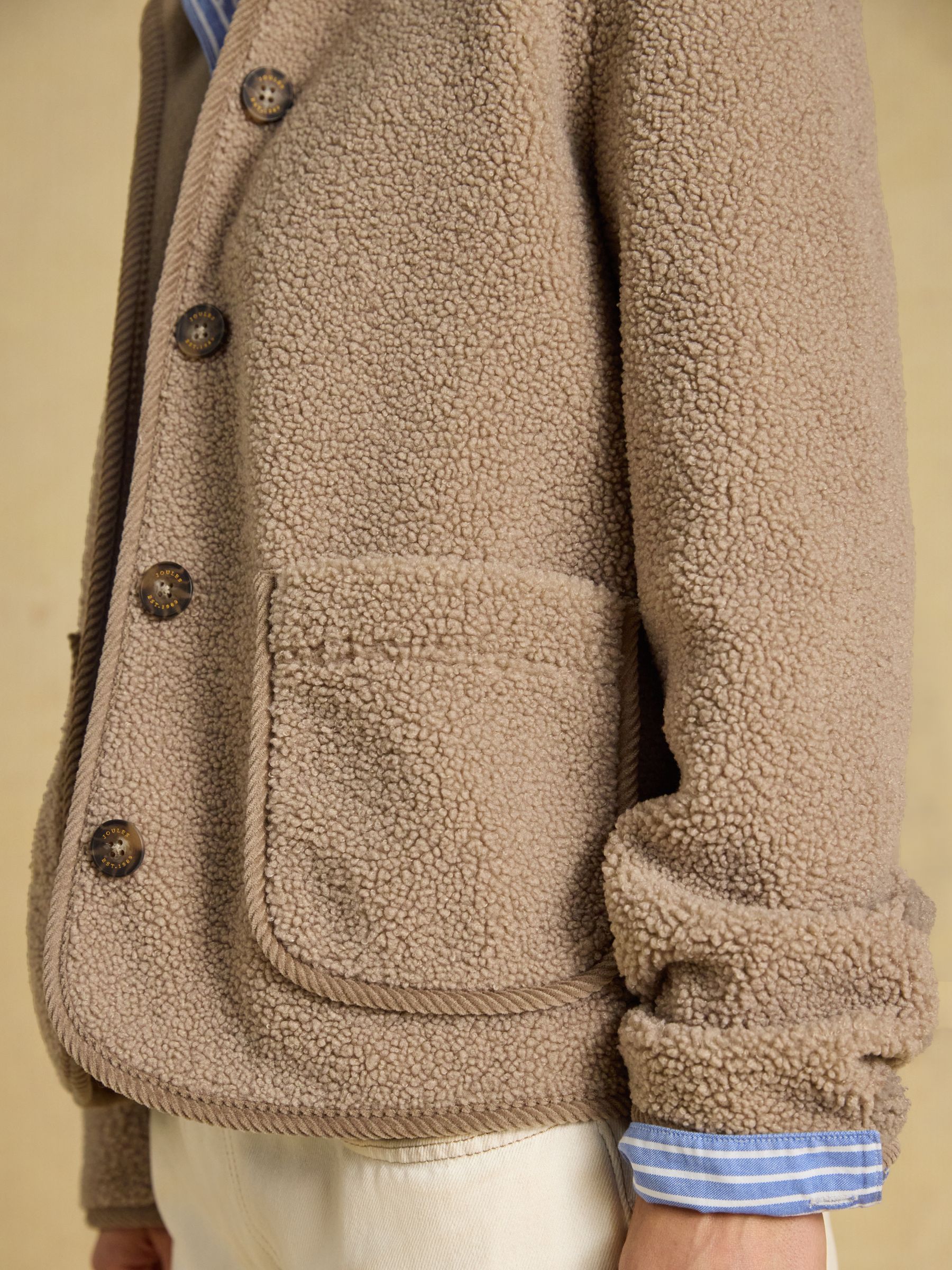 Sadie Mink Brown Button Through Fleece Jacket - Image 4 of 8