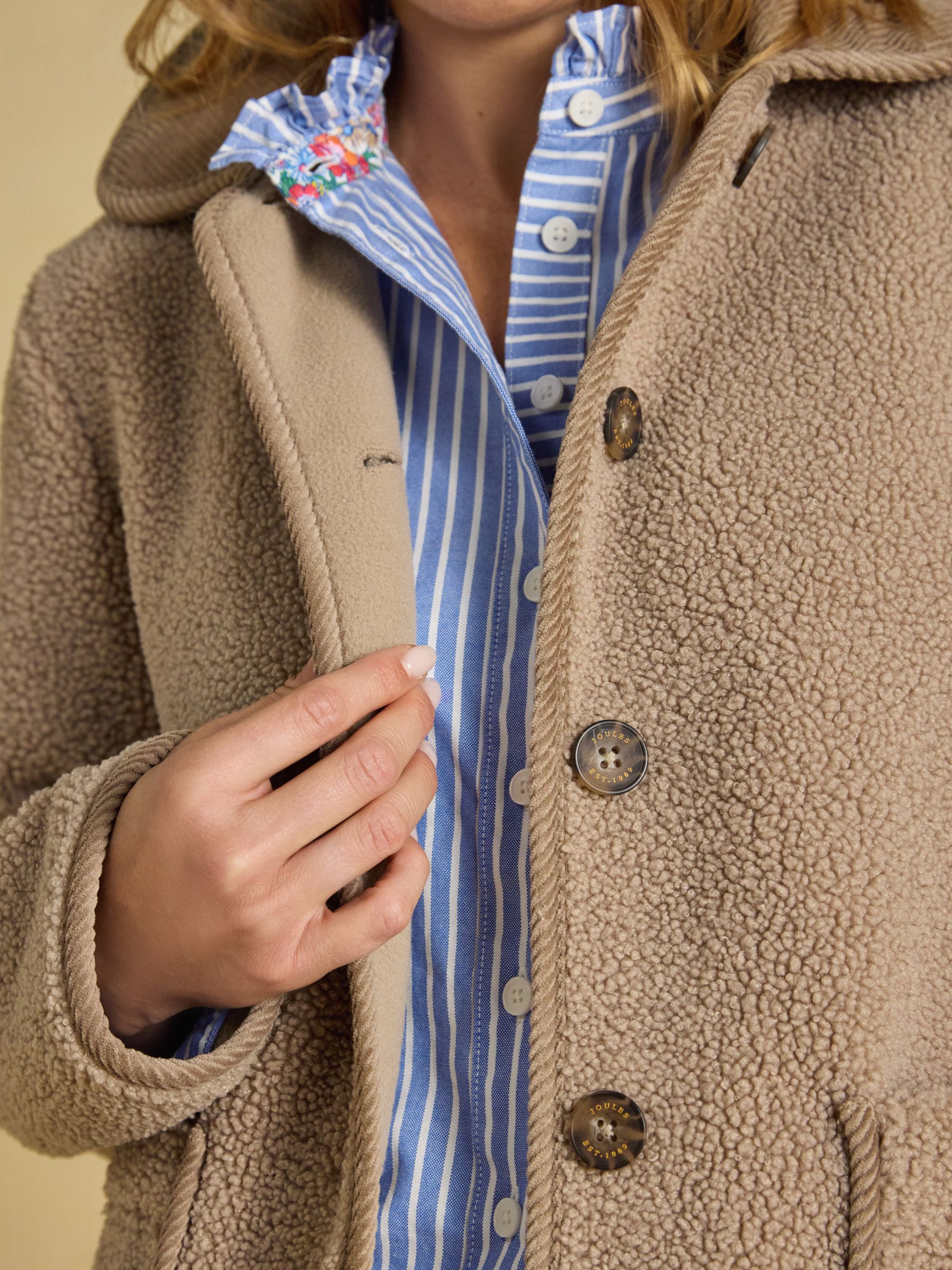 Sadie Mink Brown Button Through Fleece Jacket - Image 7 of 8