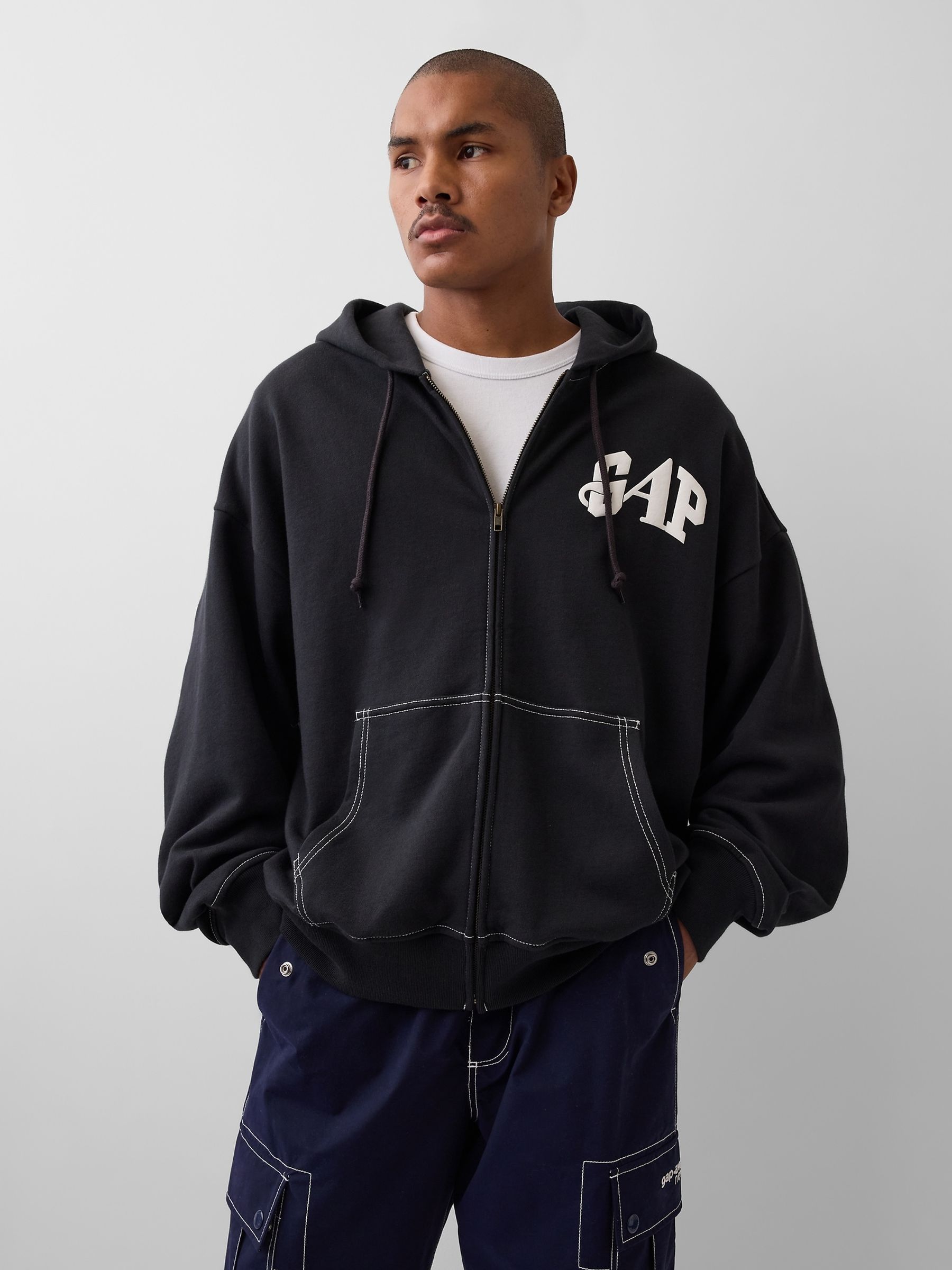 Gap x Awake NY Black Heavyweight Oversized Logo Zip Hoodie | Gap