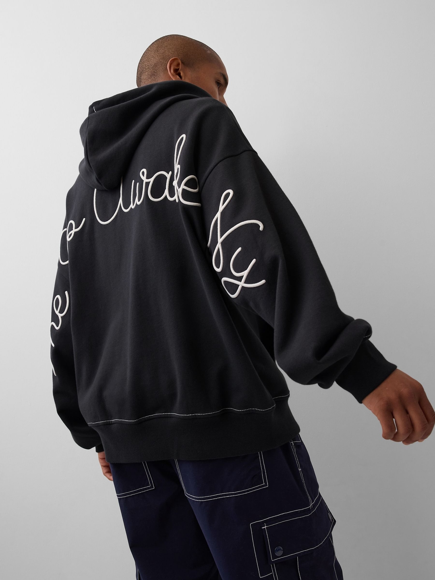 Gap x Awake NY Black Heavyweight Oversized Logo Zip Hoodie | Gap