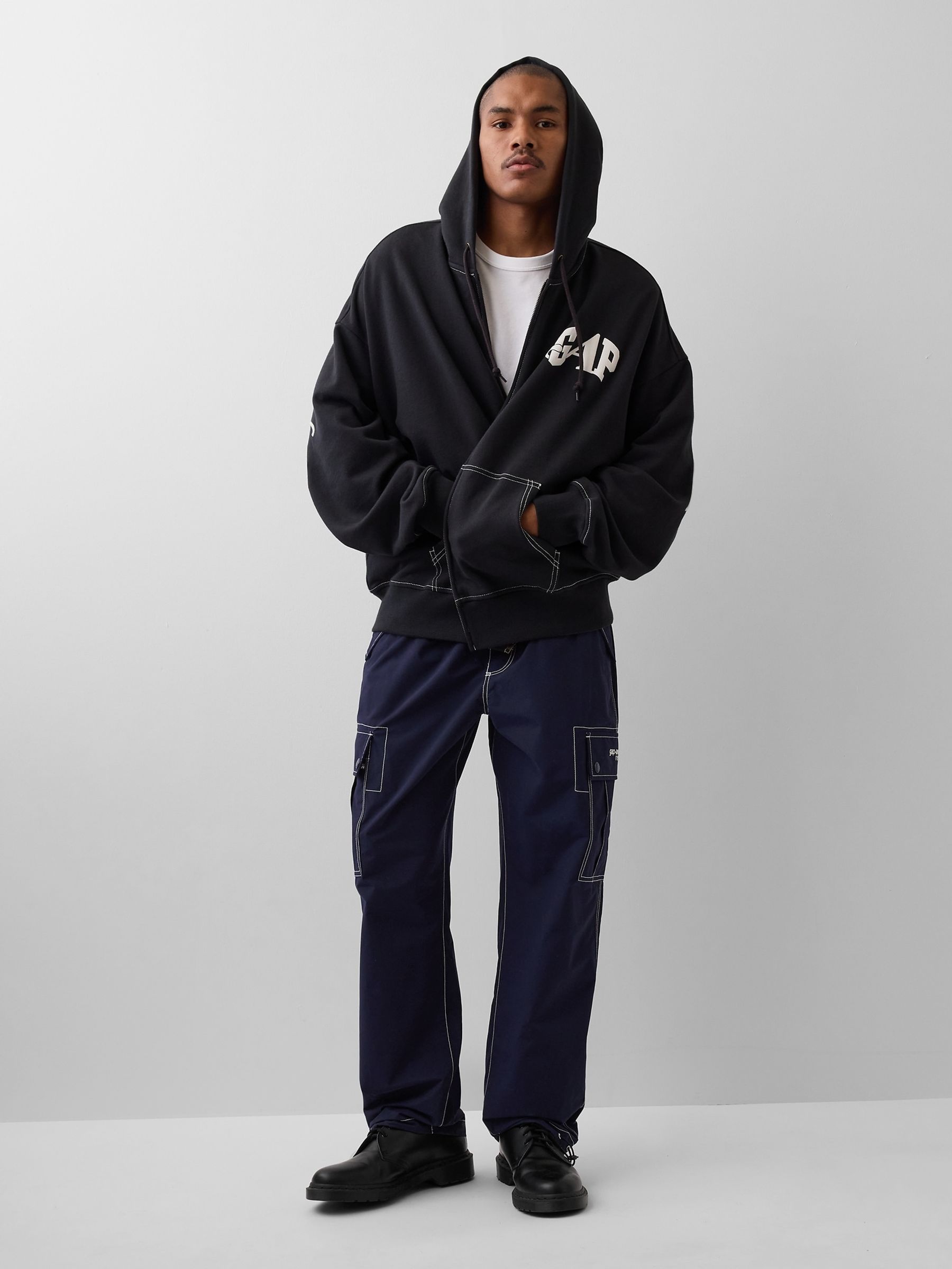 Gap x Awake NY Black Heavyweight Oversized Logo Zip Hoodie | Gap