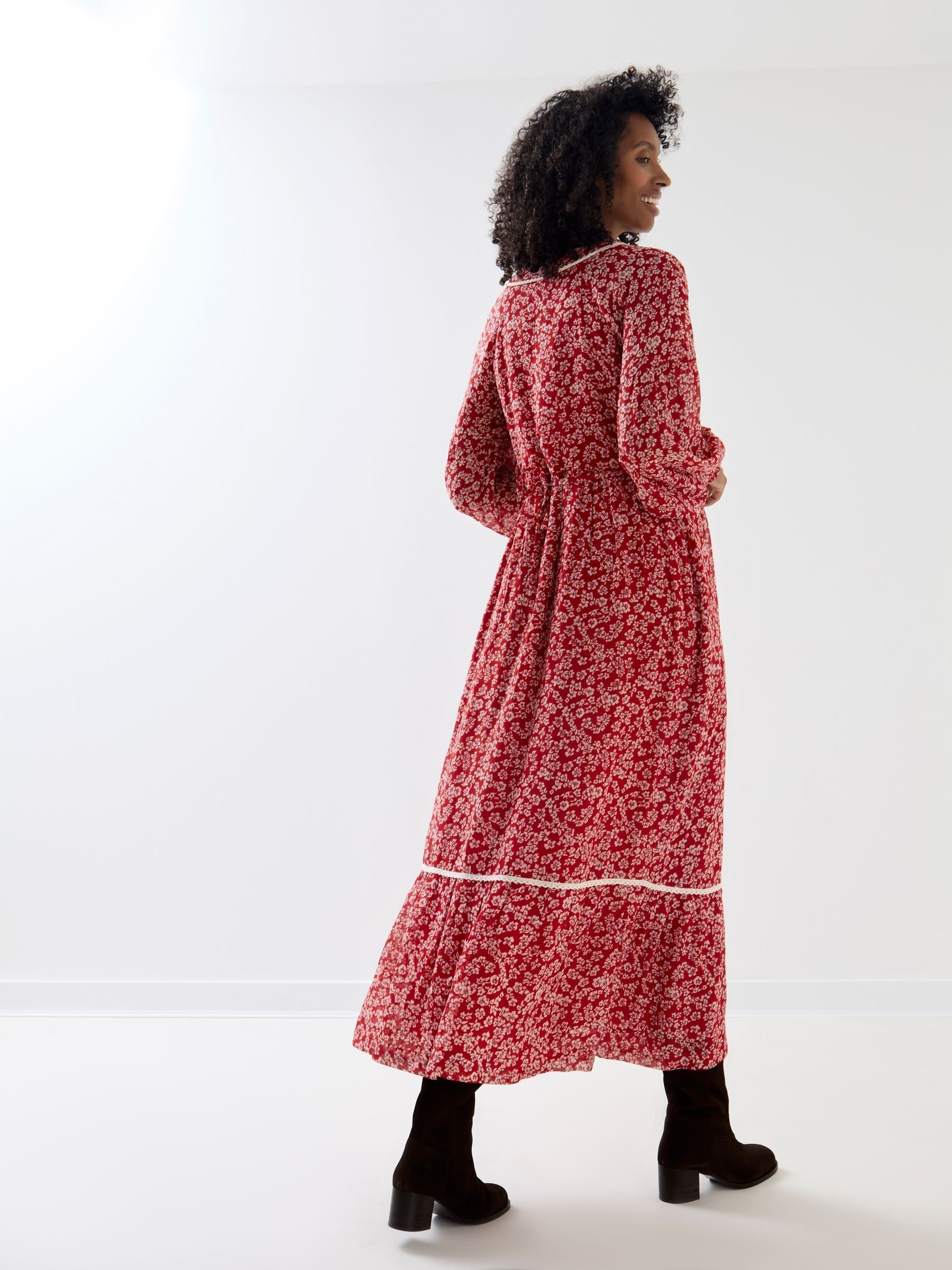 Rust Orange Floral Long Sleeve Midi Maternity Dress - Image 2 of 5