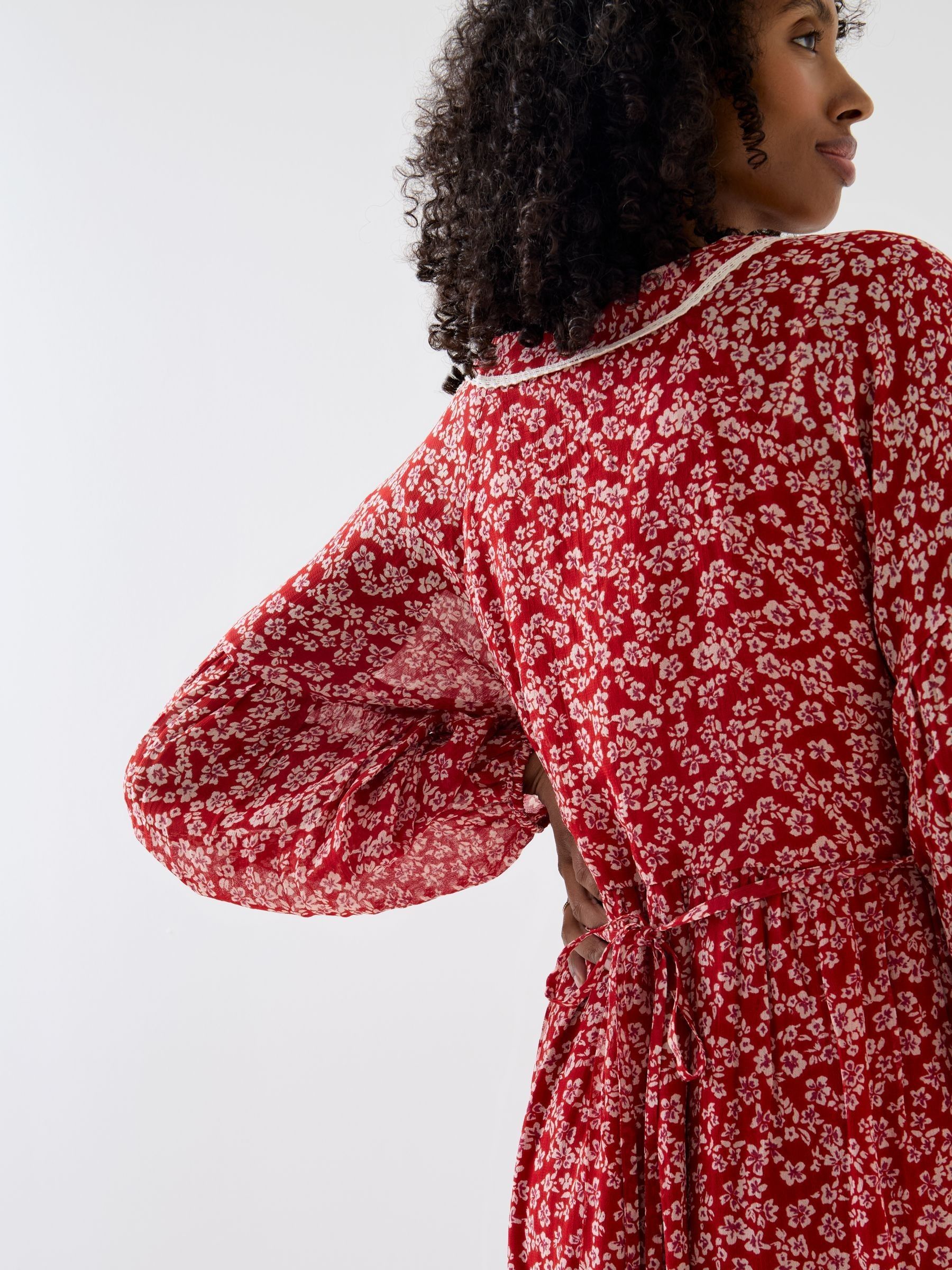 Rust Orange Floral Long Sleeve Midi Maternity Dress - Image 5 of 5