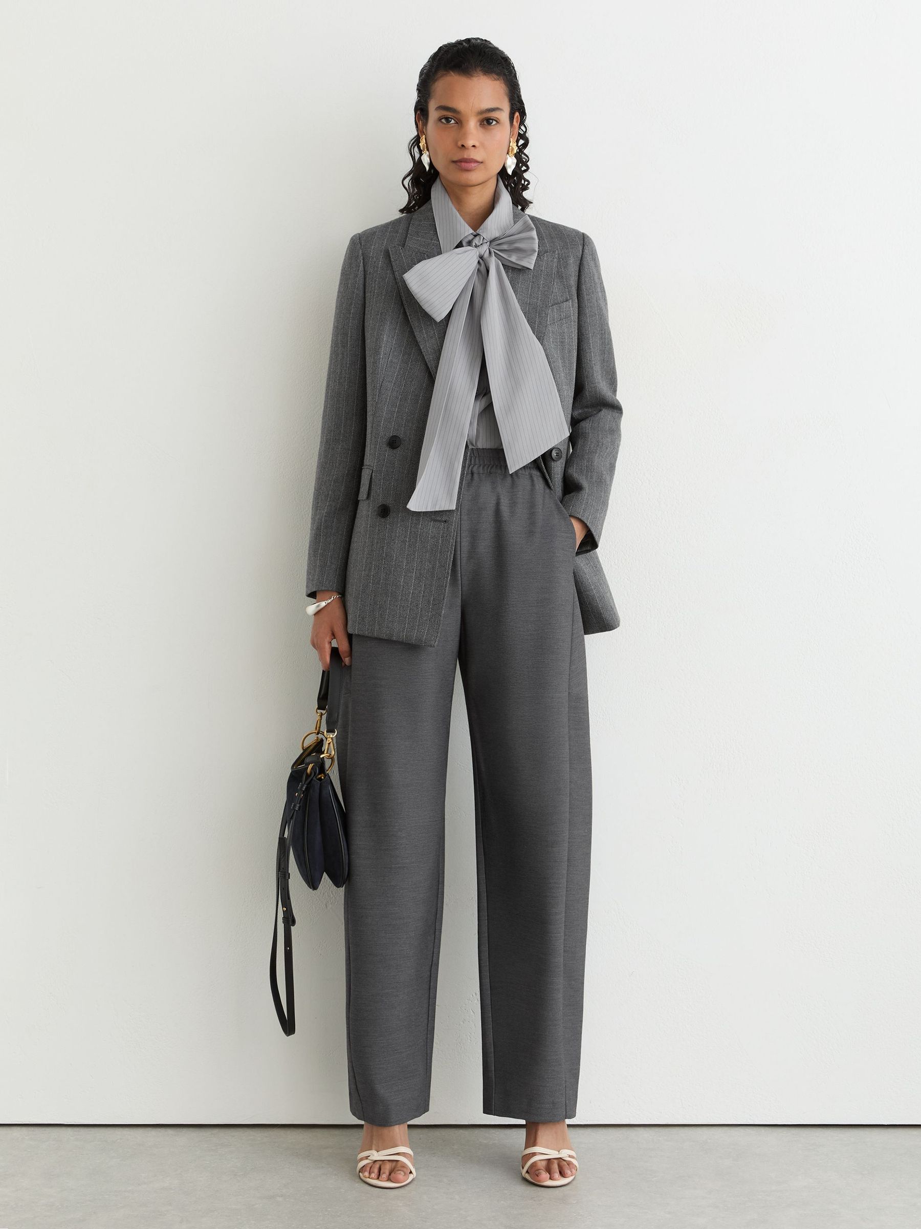 Petite Wool Double-Breasted Pinstripe Blazer in Grey - Image 6 of 8