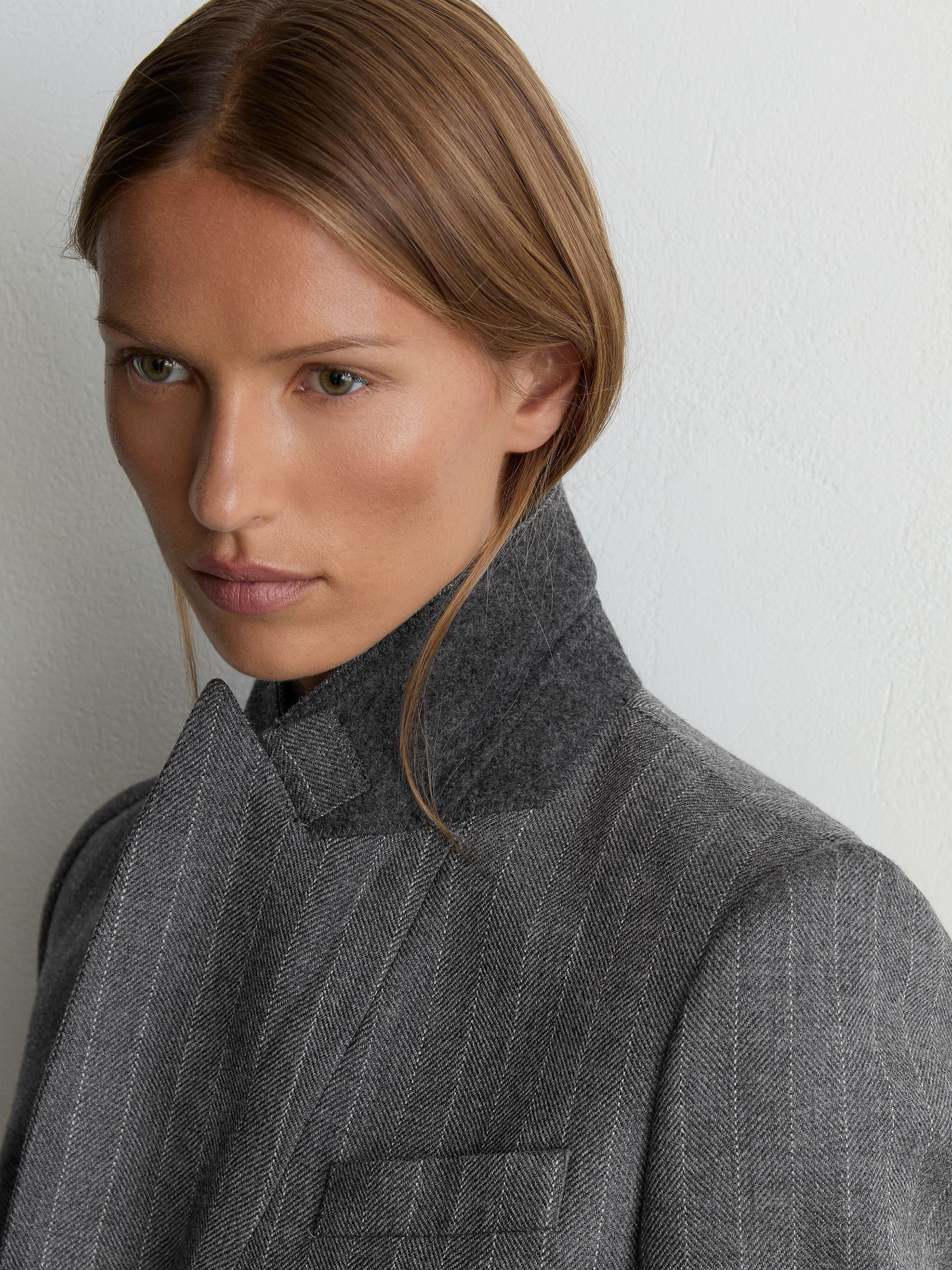 Wool Double-Breasted Pinstripe Blazer in Grey - Image 9 of 11