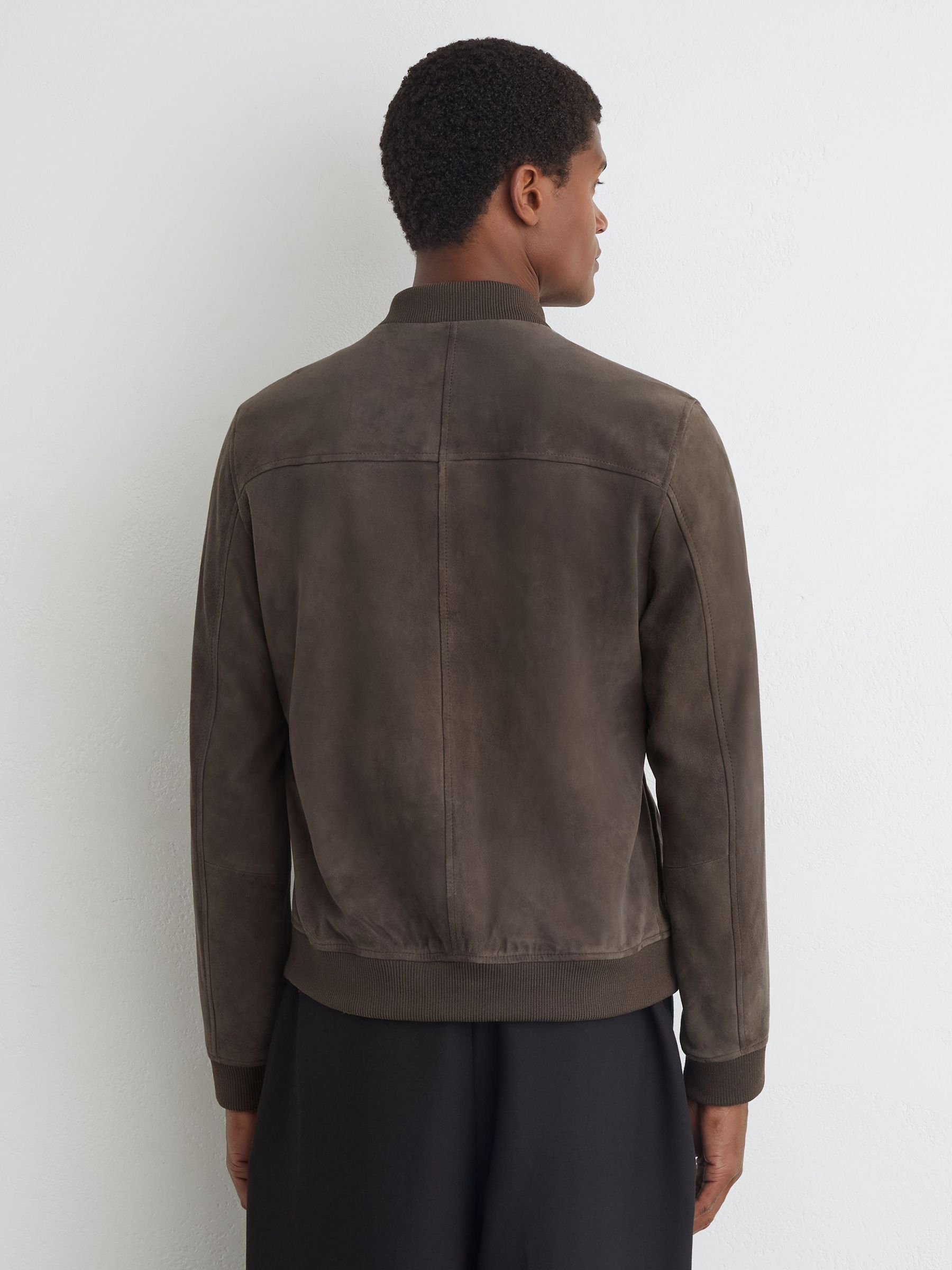 Suede Button-Through Bomber Jacket in Mushroom Brown - Image 4 of 6