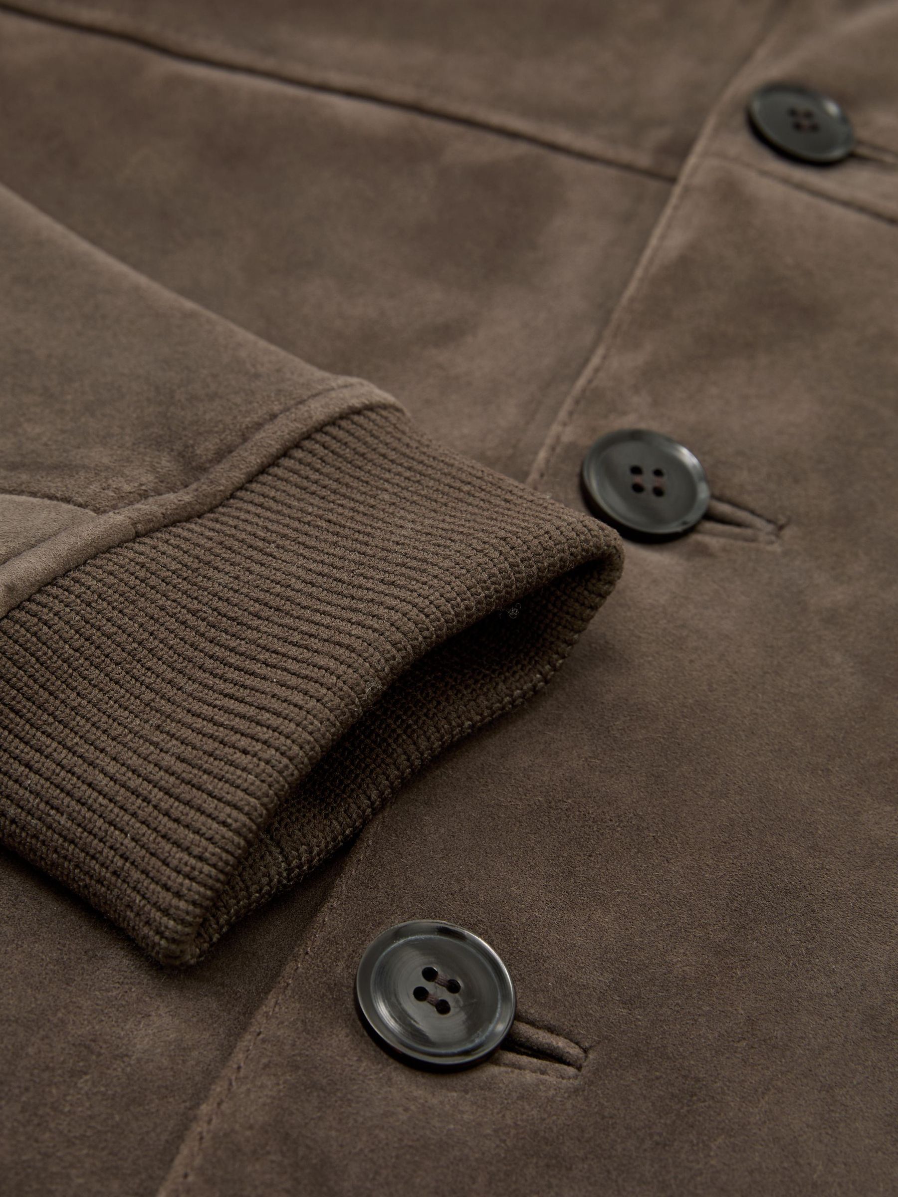 Suede Button-Through Bomber Jacket in Mushroom Brown - Image 6 of 6