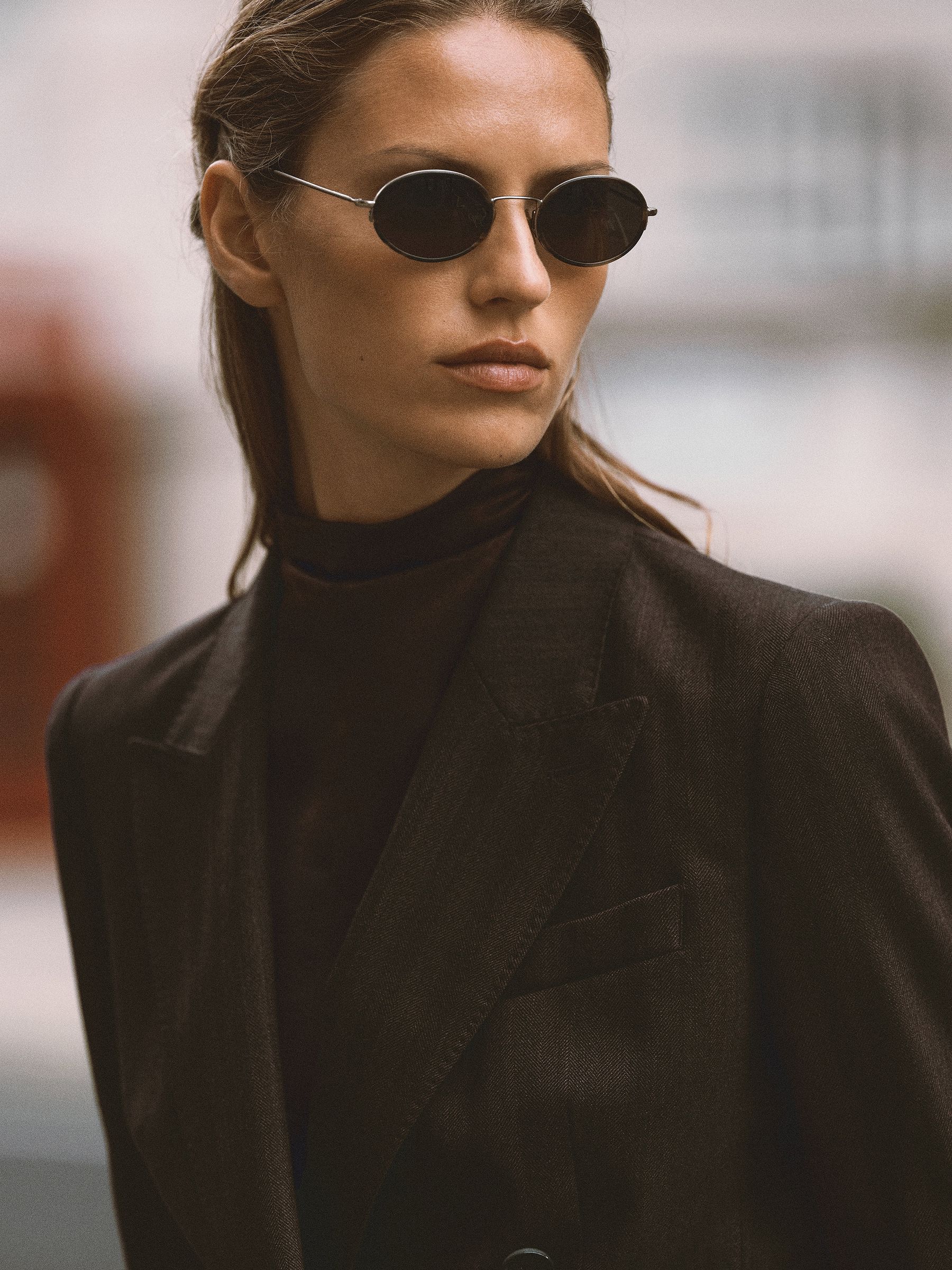 Wool-Blend Herringbone Double-Breasted Blazer in Chocolate Brown - Image 4 of 10