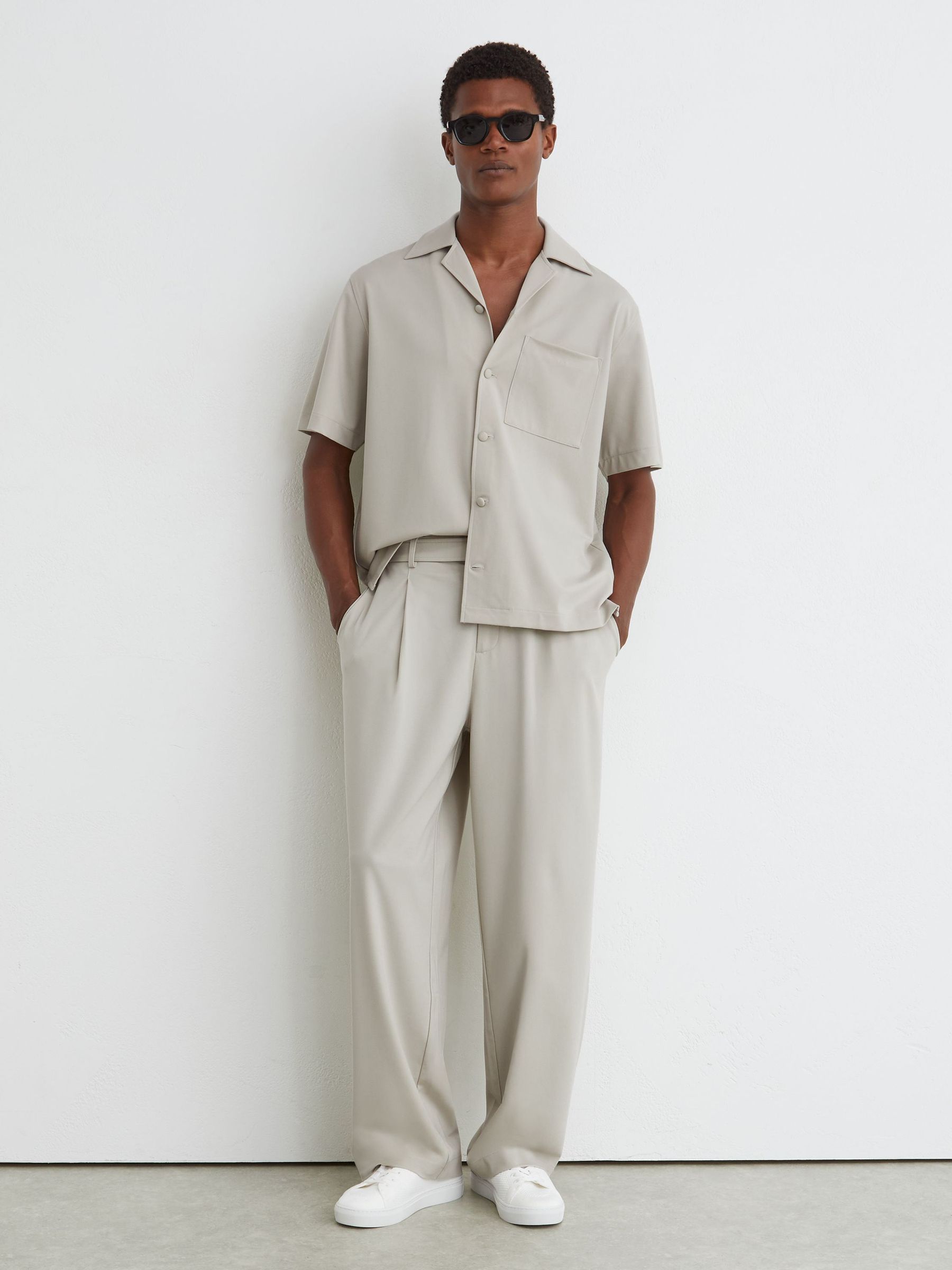 Cuban-Collar Short-Sleeve Shirt in Light Stone - Image 3 of 7