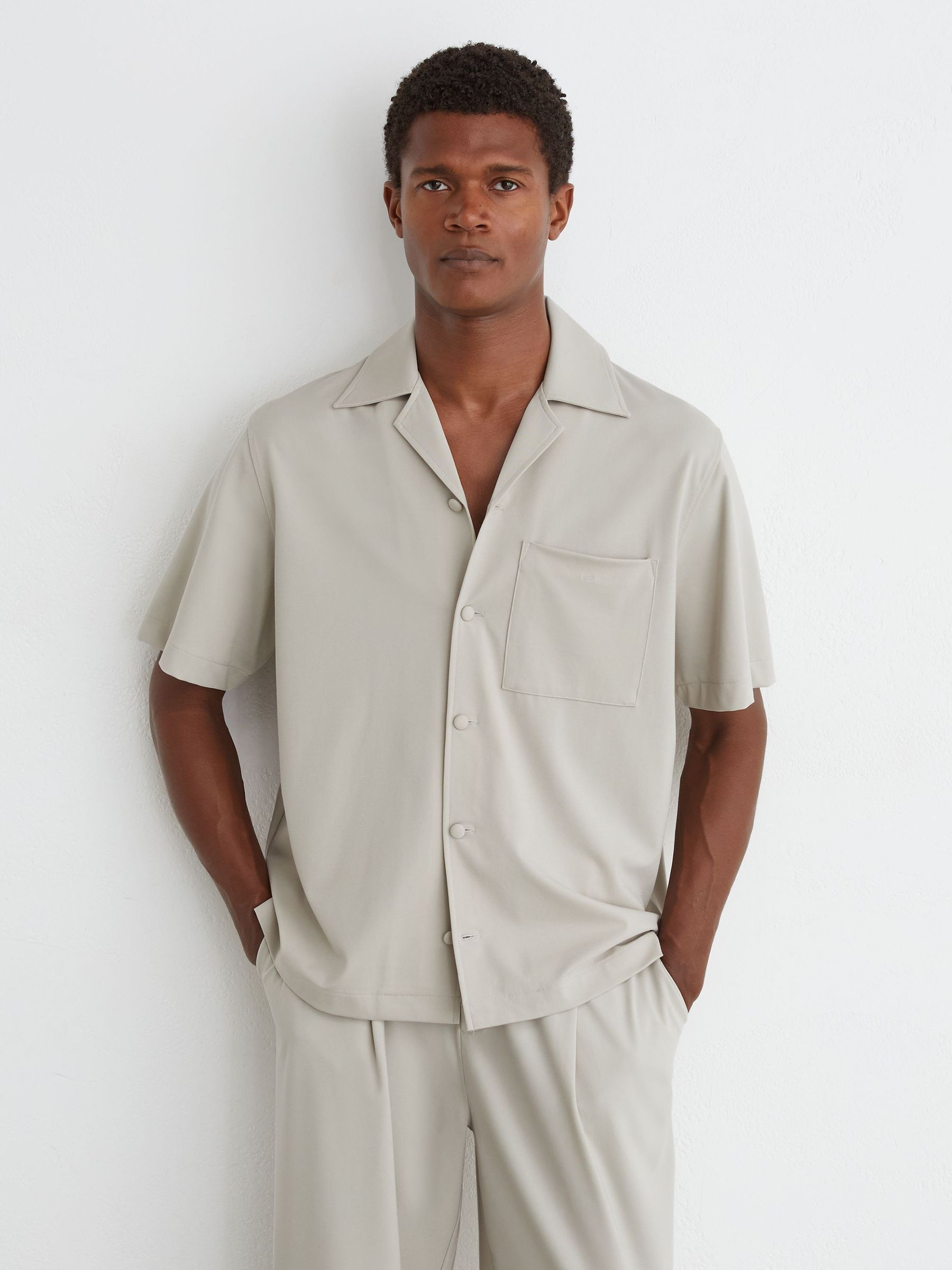 Cuban-Collar Short-Sleeve Shirt in Light Stone - Image 4 of 7