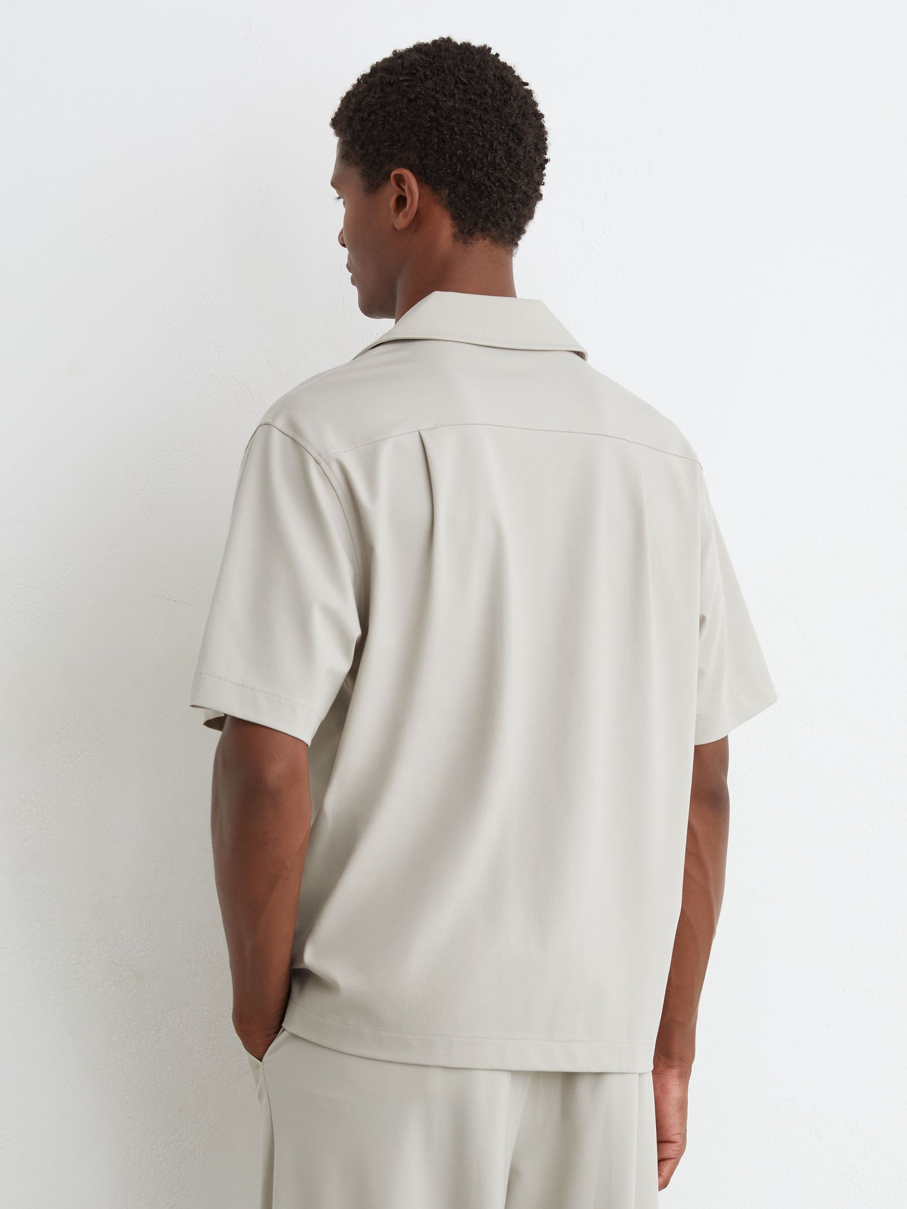 Cuban-Collar Short-Sleeve Shirt in Light Stone - Image 6 of 7