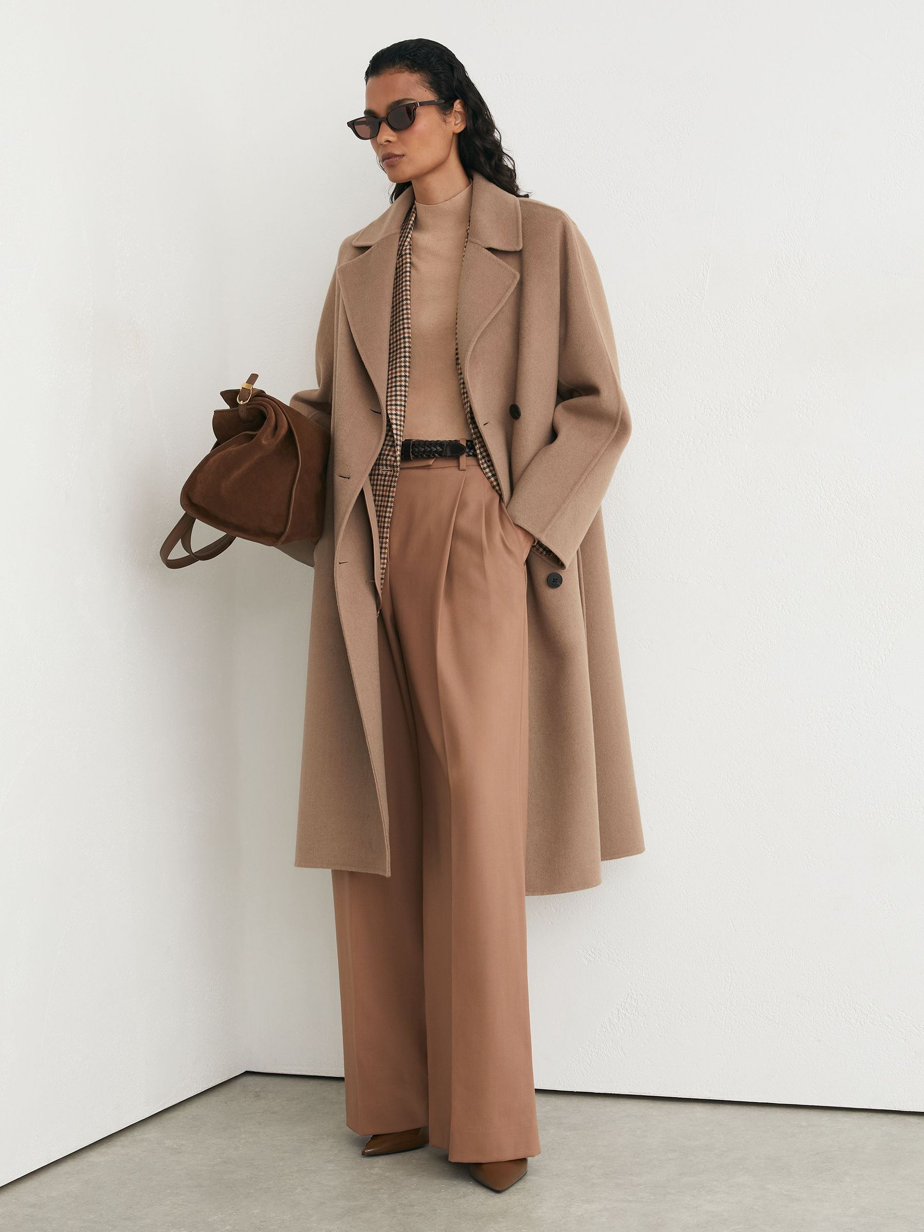 Petite Wool-Blend Blindseam Double-Breasted Coat in Camel - Image 1 of 10