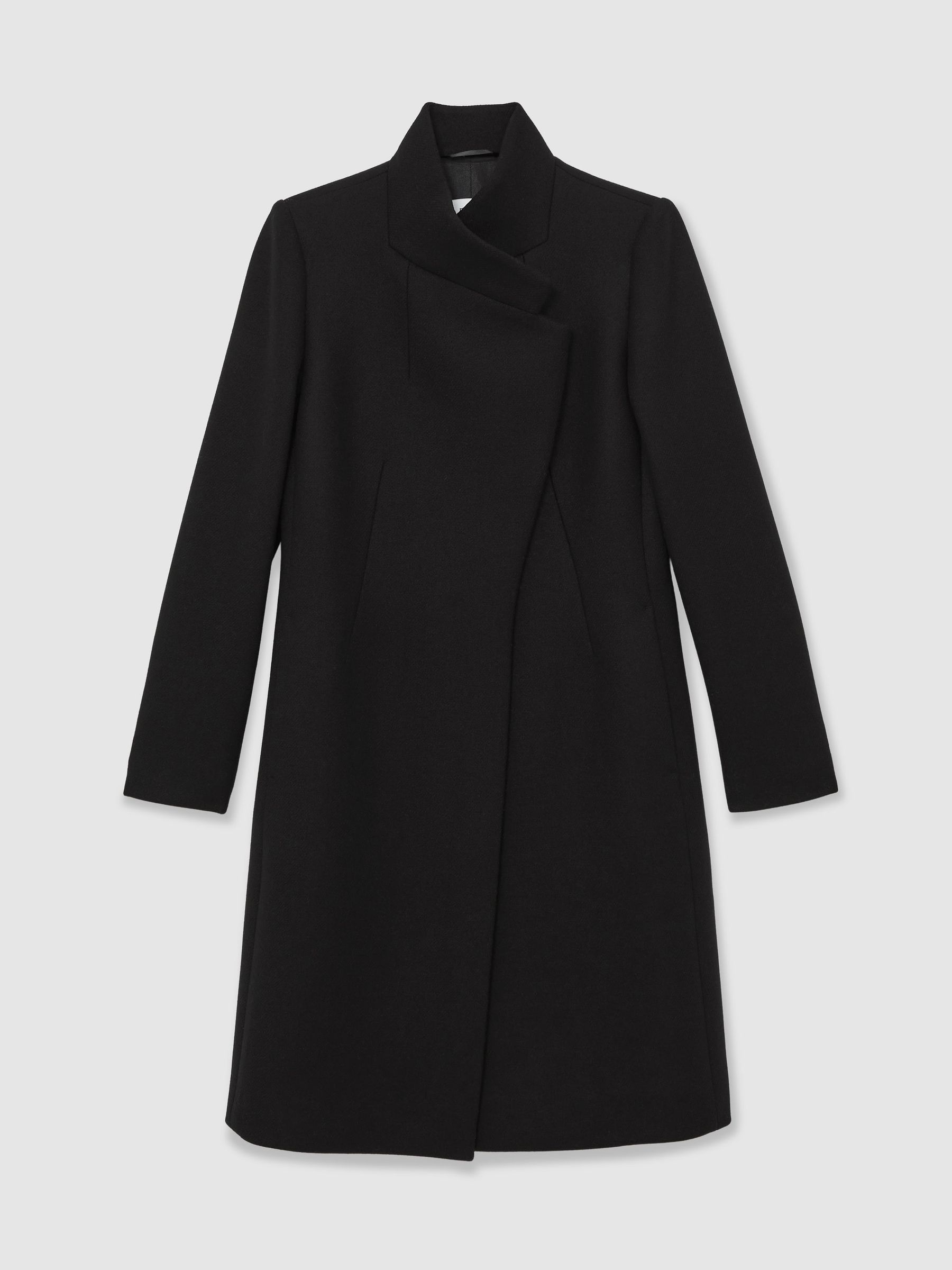 Tall Wool-Blend Wrapover Mid-Length Coat in Black - Image 2 of 7