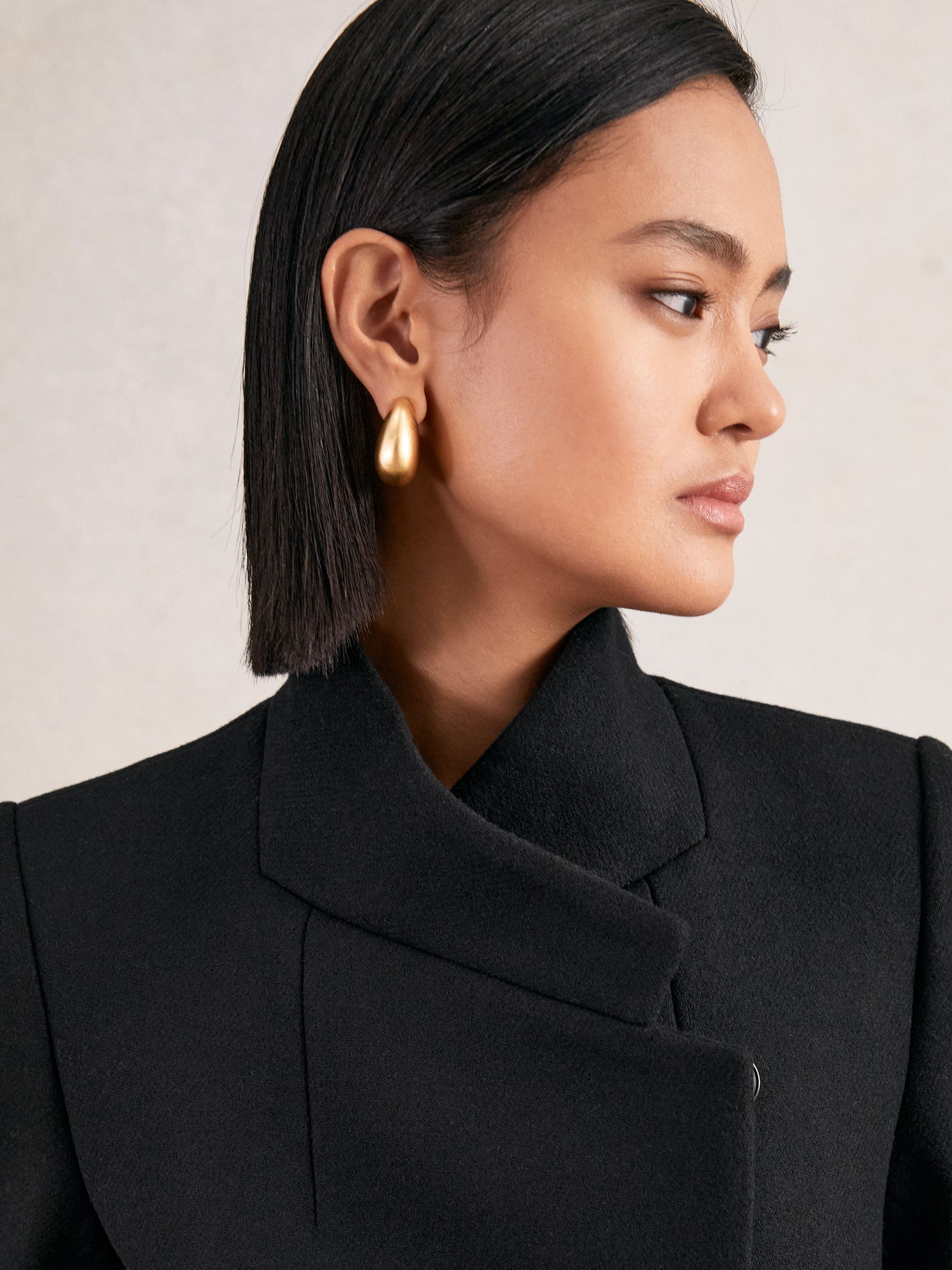 Tall Wool-Blend Wrapover Mid-Length Coat in Black - Image 3 of 7