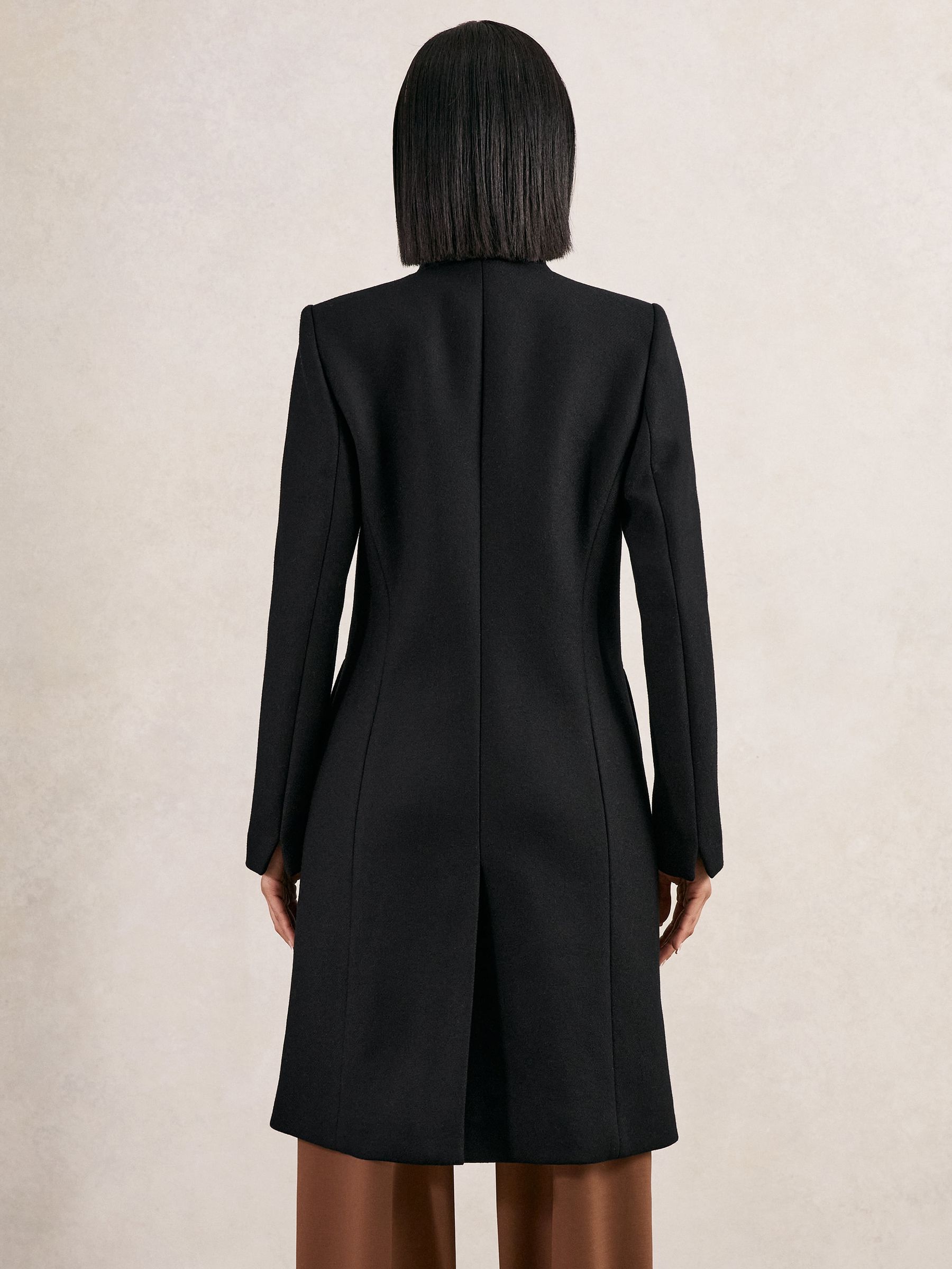 Tall Wool-Blend Wrapover Mid-Length Coat in Black - Image 5 of 7