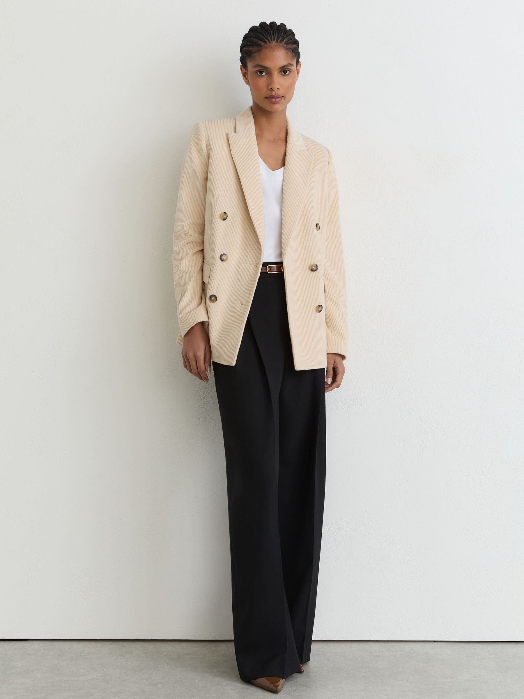 Petite Cotton Corduroy Double-Breasted Blazer in Cream - Image 6 of 8