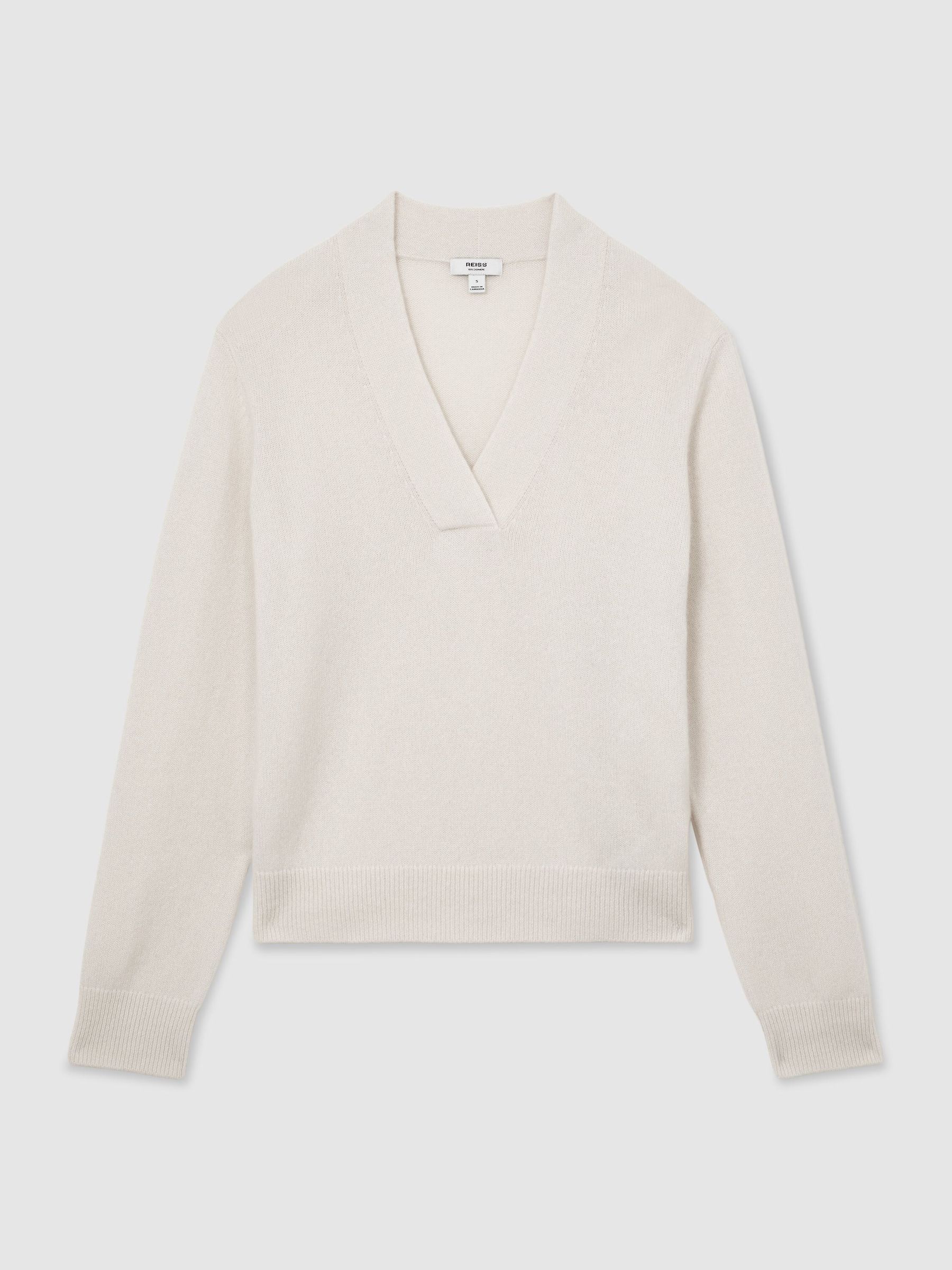 100% Cashmere Shawl-Neck Jumper in Ivory - Image 2 of 7