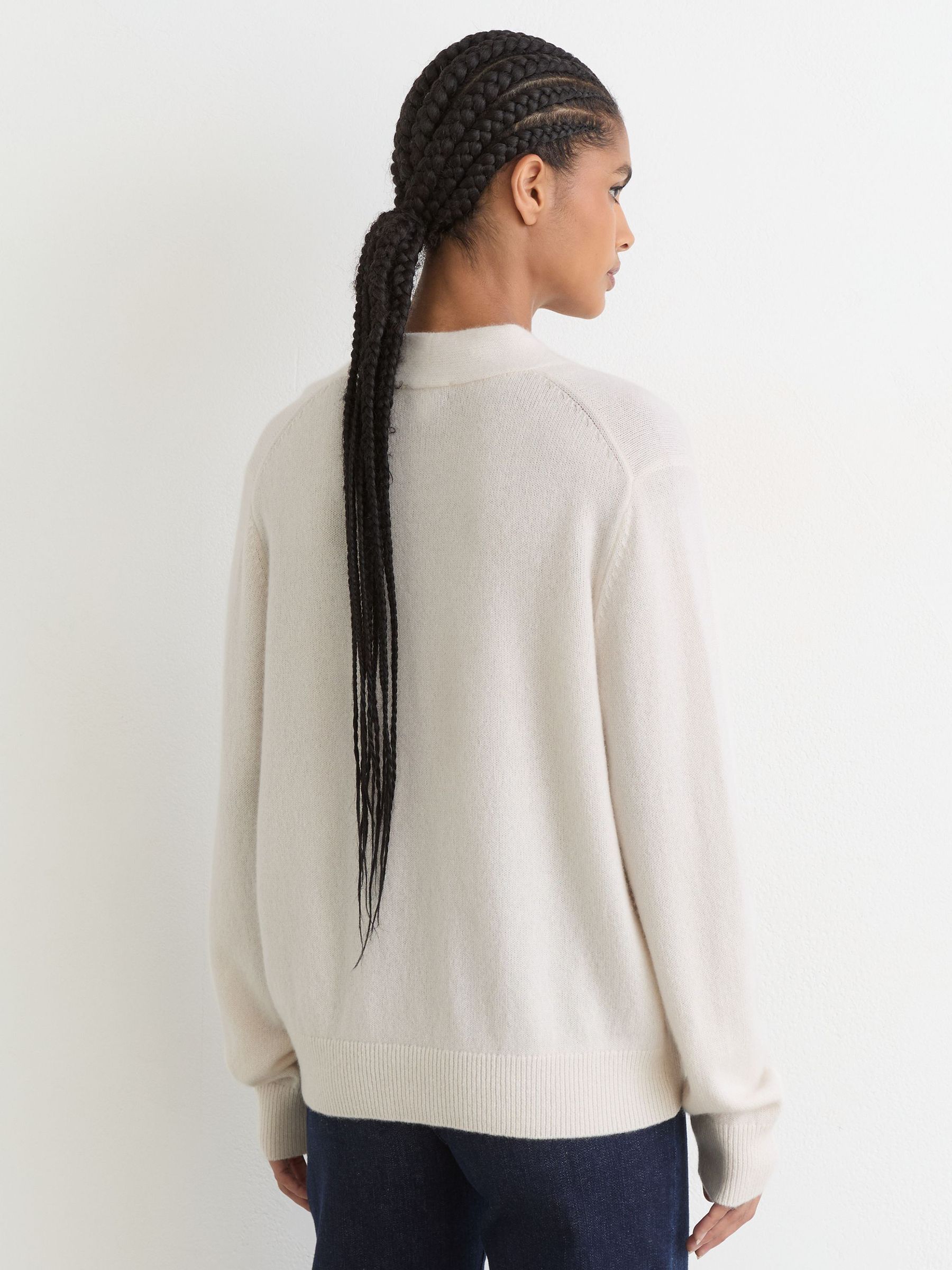 100% Cashmere Shawl-Neck Jumper in Ivory - Image 6 of 7