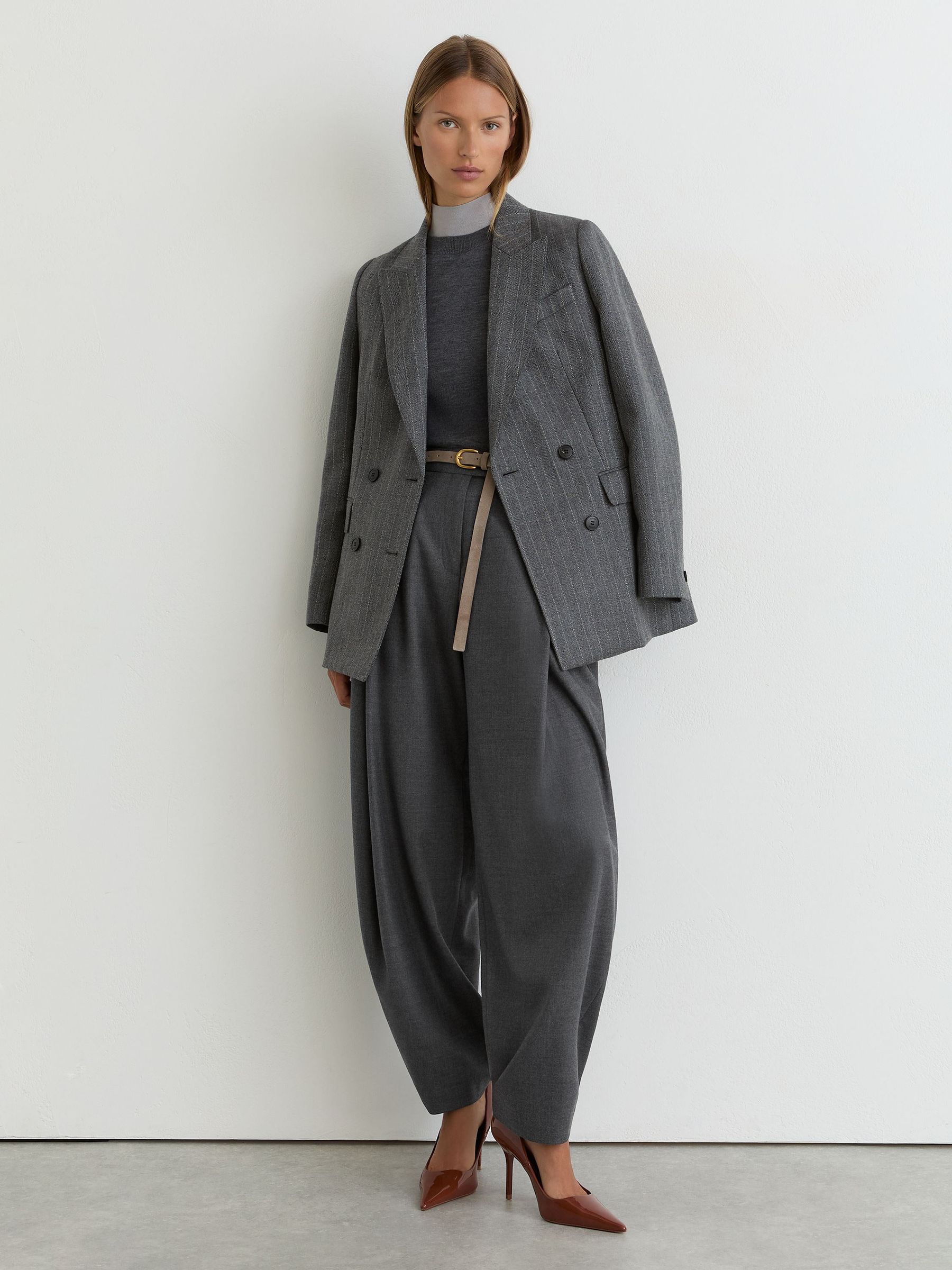 Wool-Blend Pleated Barrel-Leg Trousers in Grey - Image 3 of 10