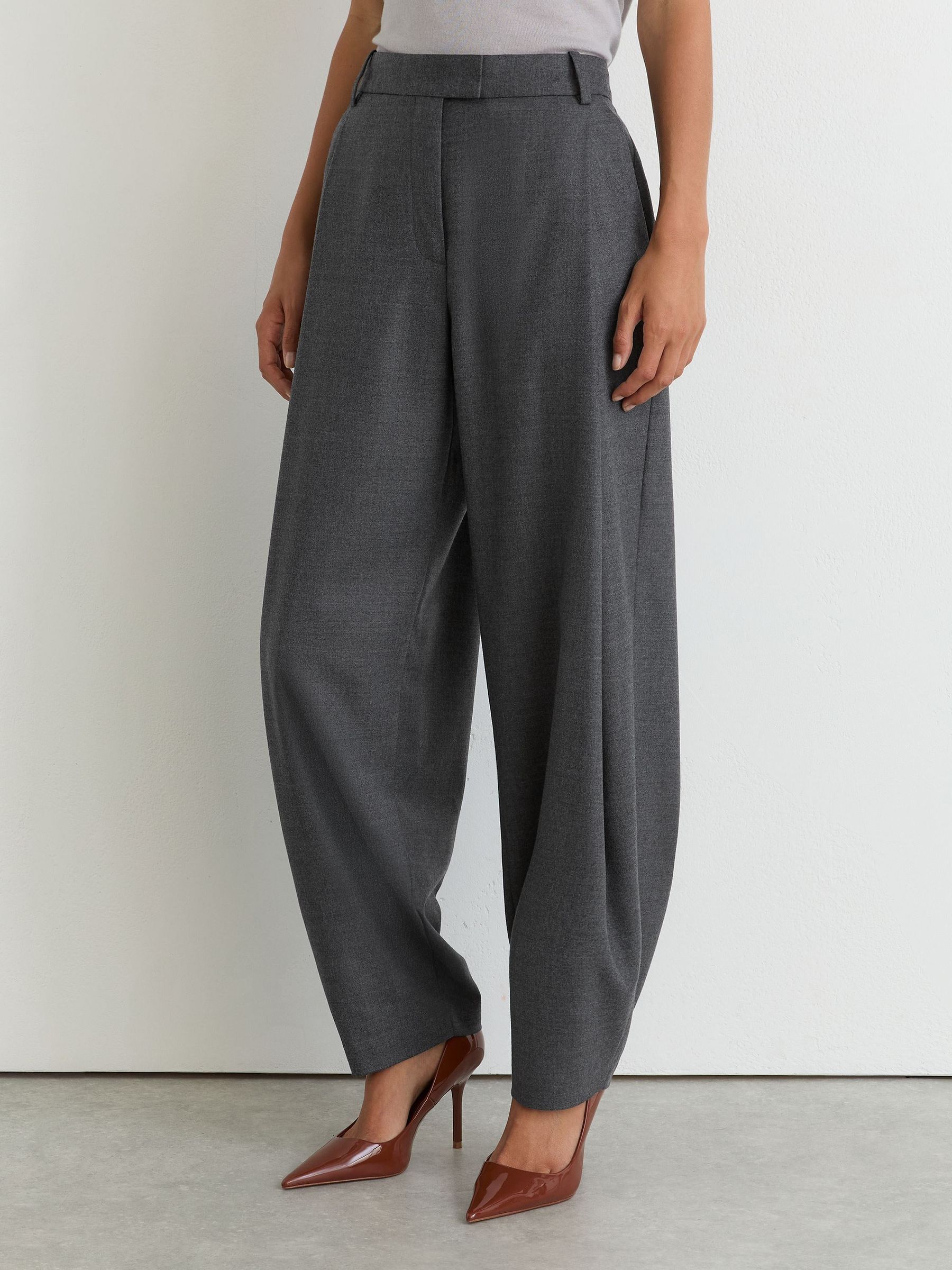 Wool-Blend Pleated Barrel-Leg Trousers in Grey - Image 5 of 10