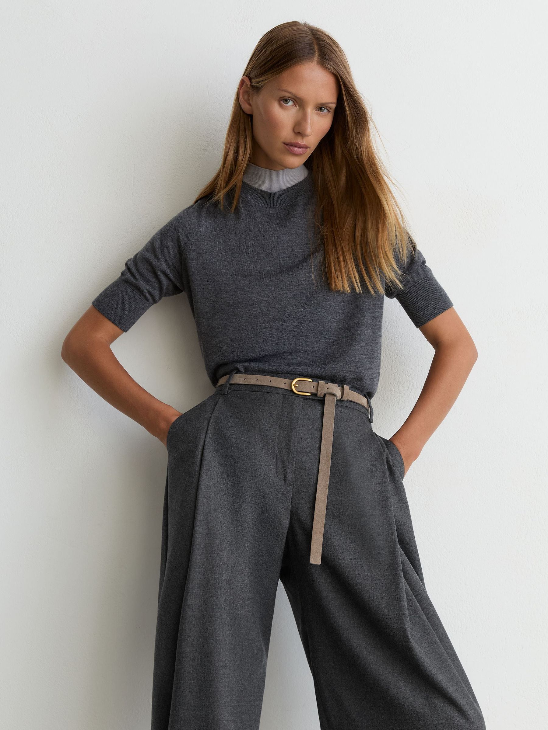 Wool-Blend Pleated Barrel-Leg Trousers in Grey - Image 8 of 10