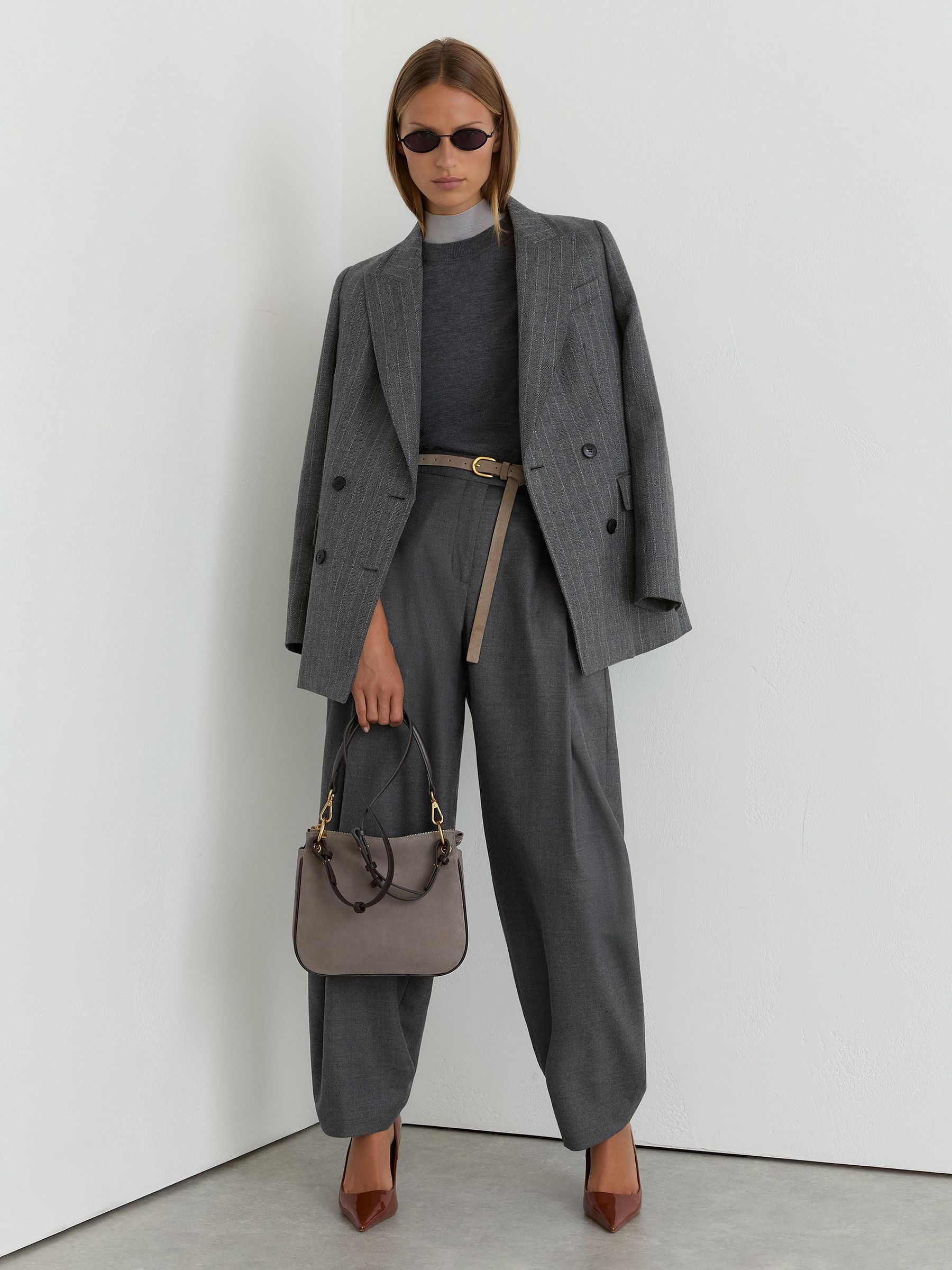 Wool-Blend Pleated Barrel-Leg Trousers in Grey - Image 9 of 10