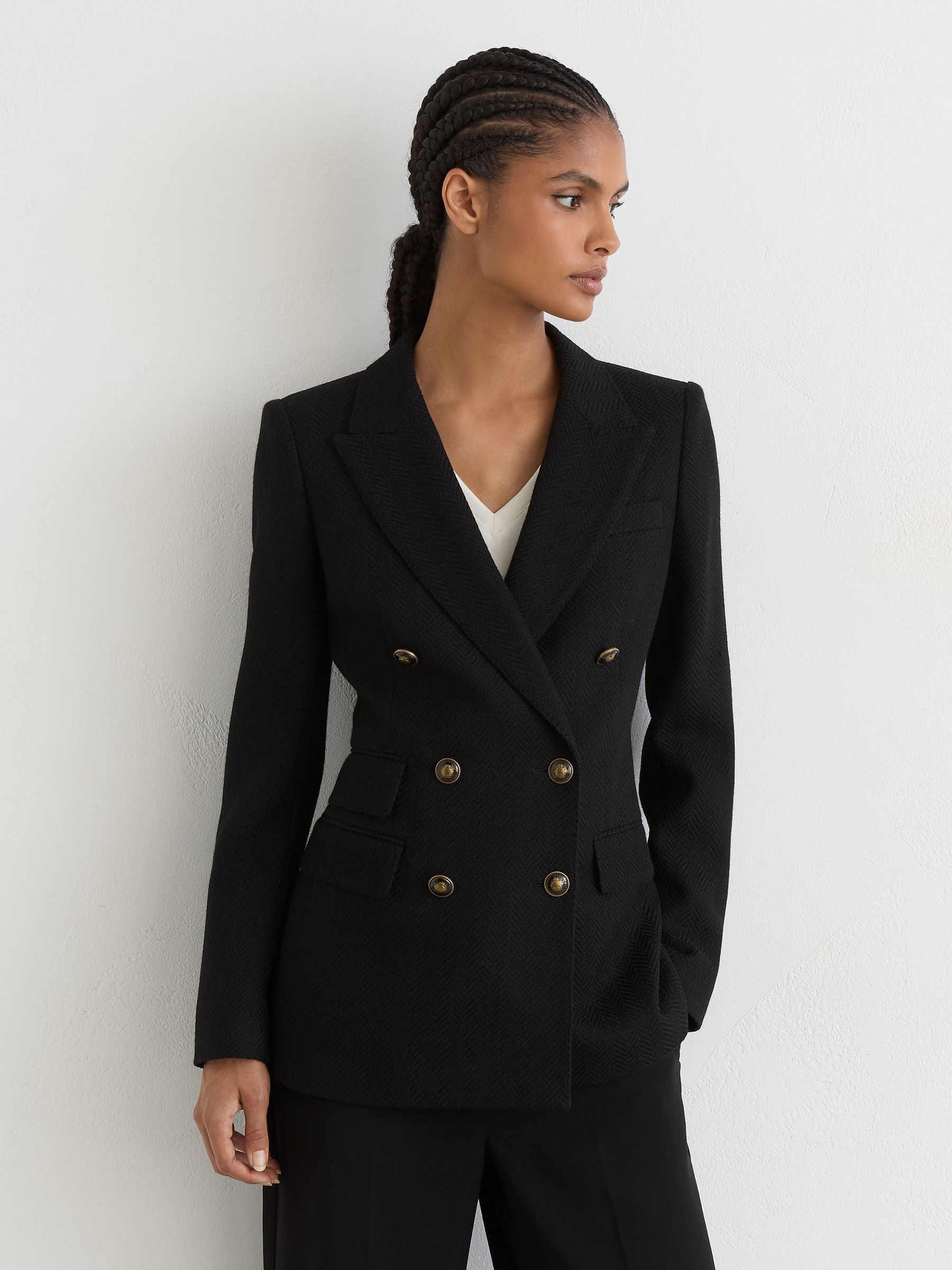 Wool-Blend Twill Double-Breasted Blazer in Black - Image 1 of 6