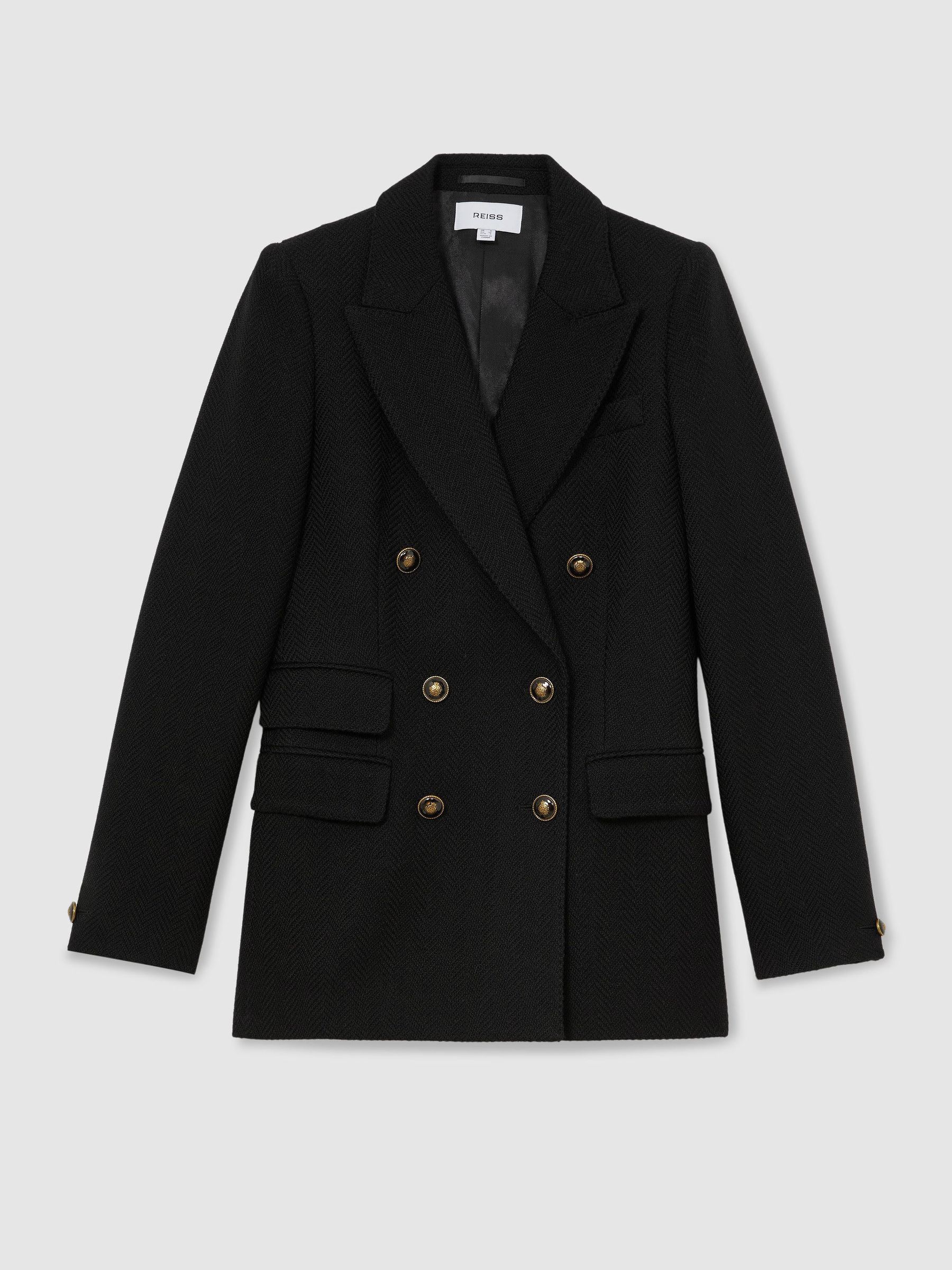 Wool-Blend Twill Double-Breasted Blazer in Black - Image 2 of 6 Wool-Blend Twill Double-Breasted Blazer in Black - Image 2 of 6