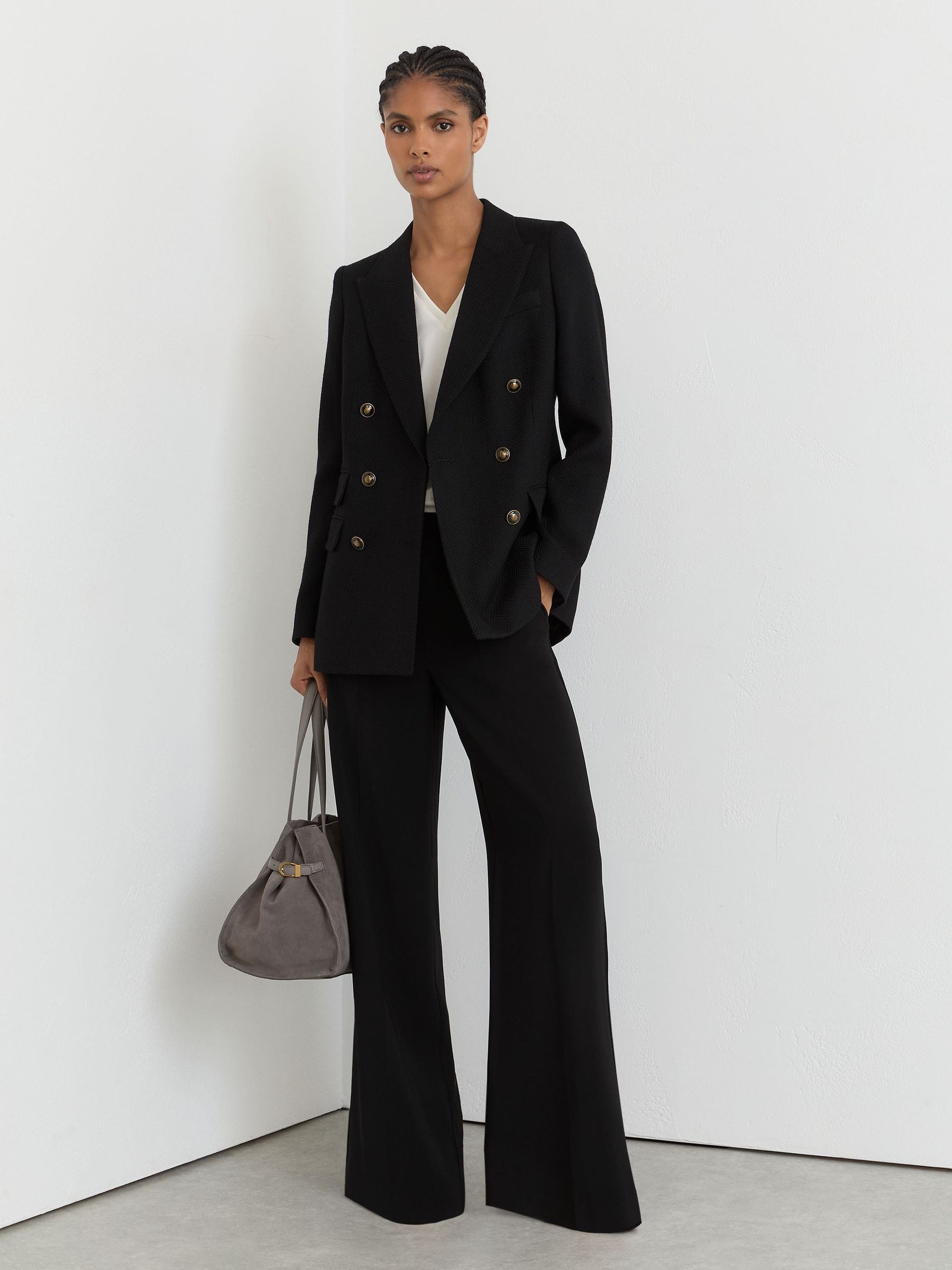 Wool-Blend Twill Double-Breasted Blazer in Black - Image 3 of 6