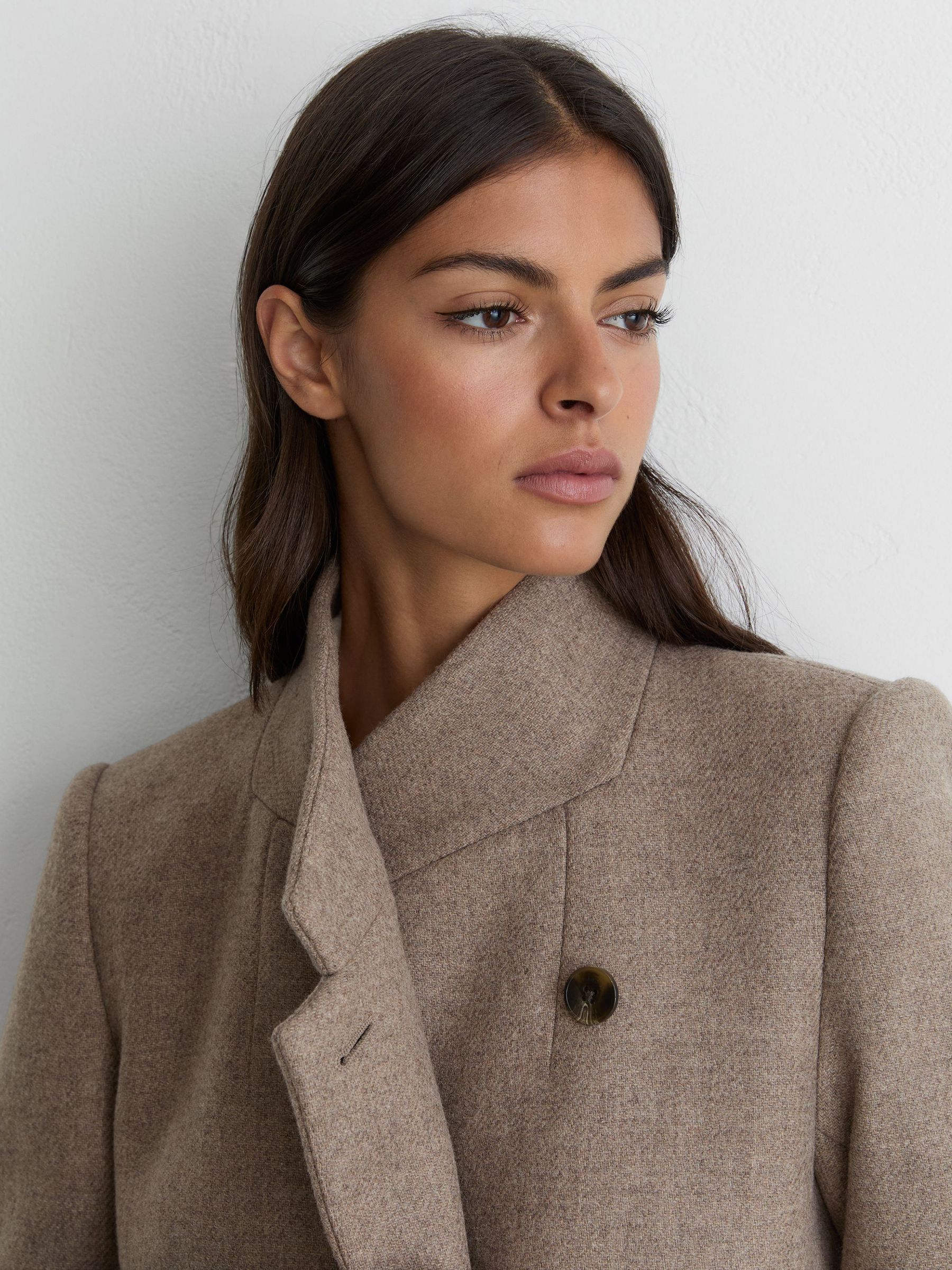 Wool-Blend Wrapover Mid-Length Coat in Neutral Melange - Image 6 of 7