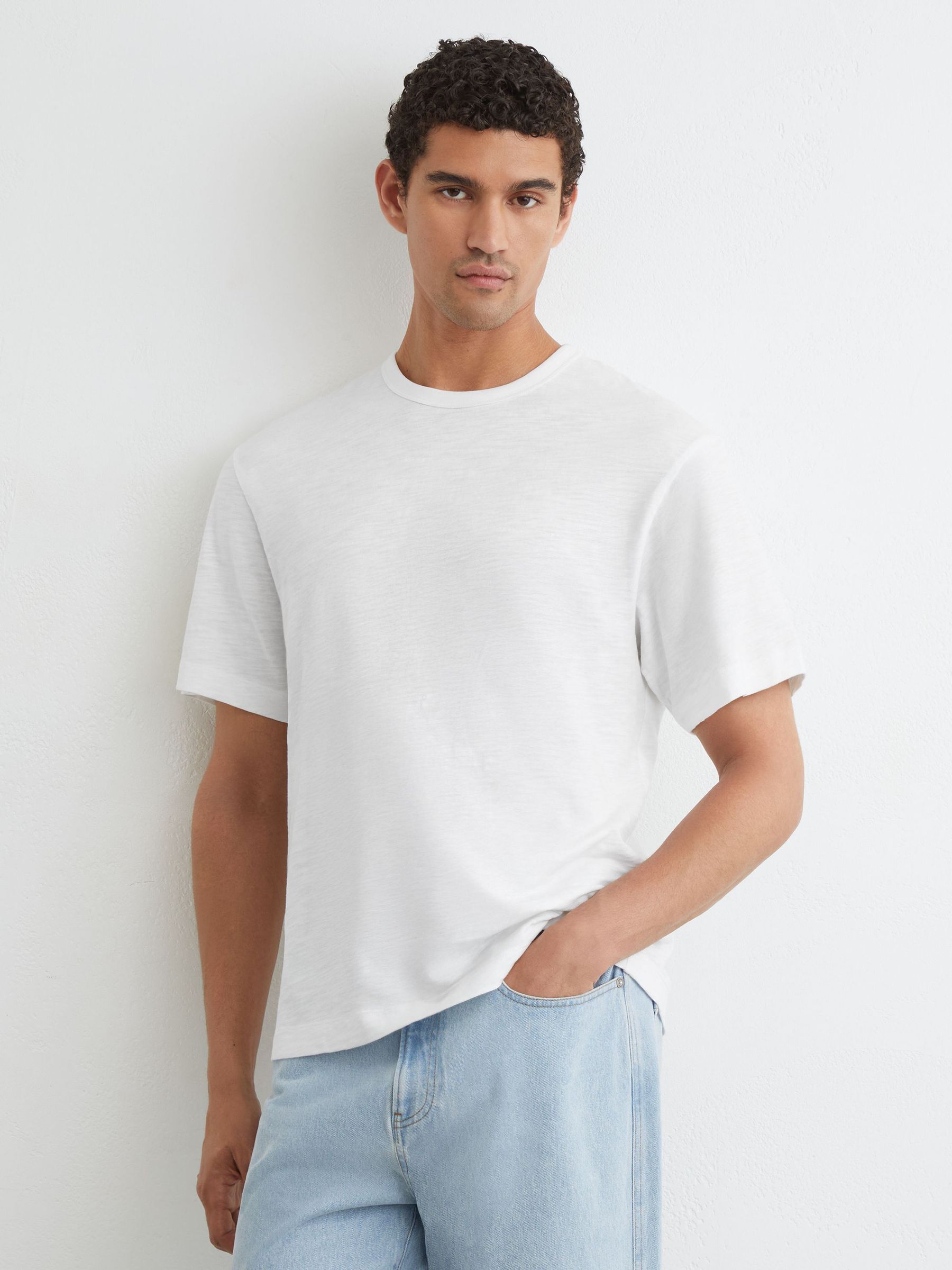 Cotton Slub Relaxed-Fit T-Shirt in White - Image 1 of 6