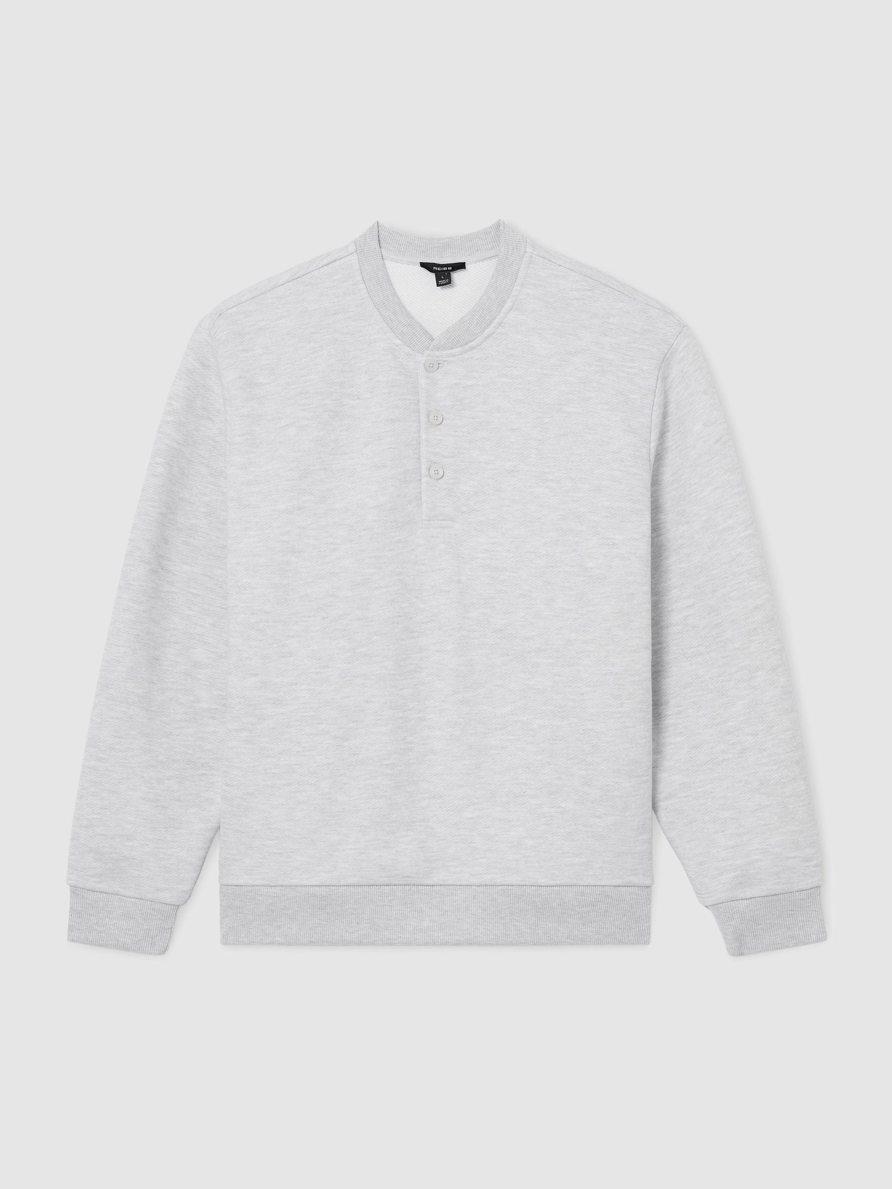 Cotton-Blend Henley Sweatshirt in Grey Melange - Image 2 of 6