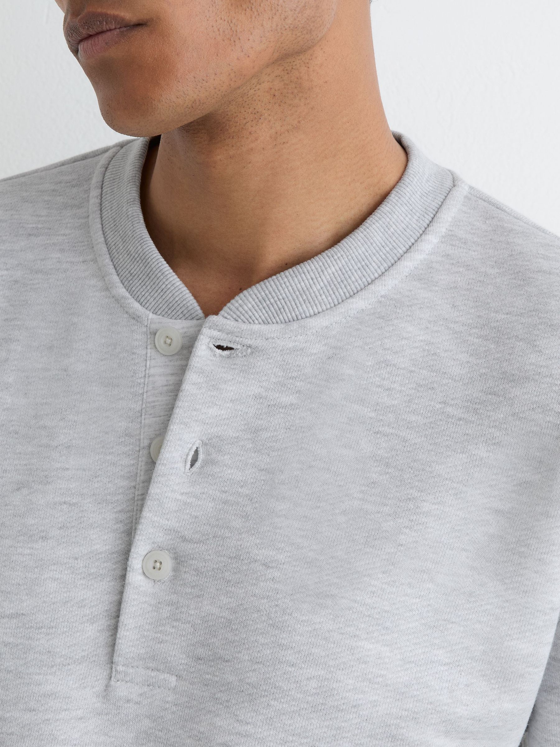 Cotton-Blend Henley Sweatshirt in Grey Melange - Image 3 of 6