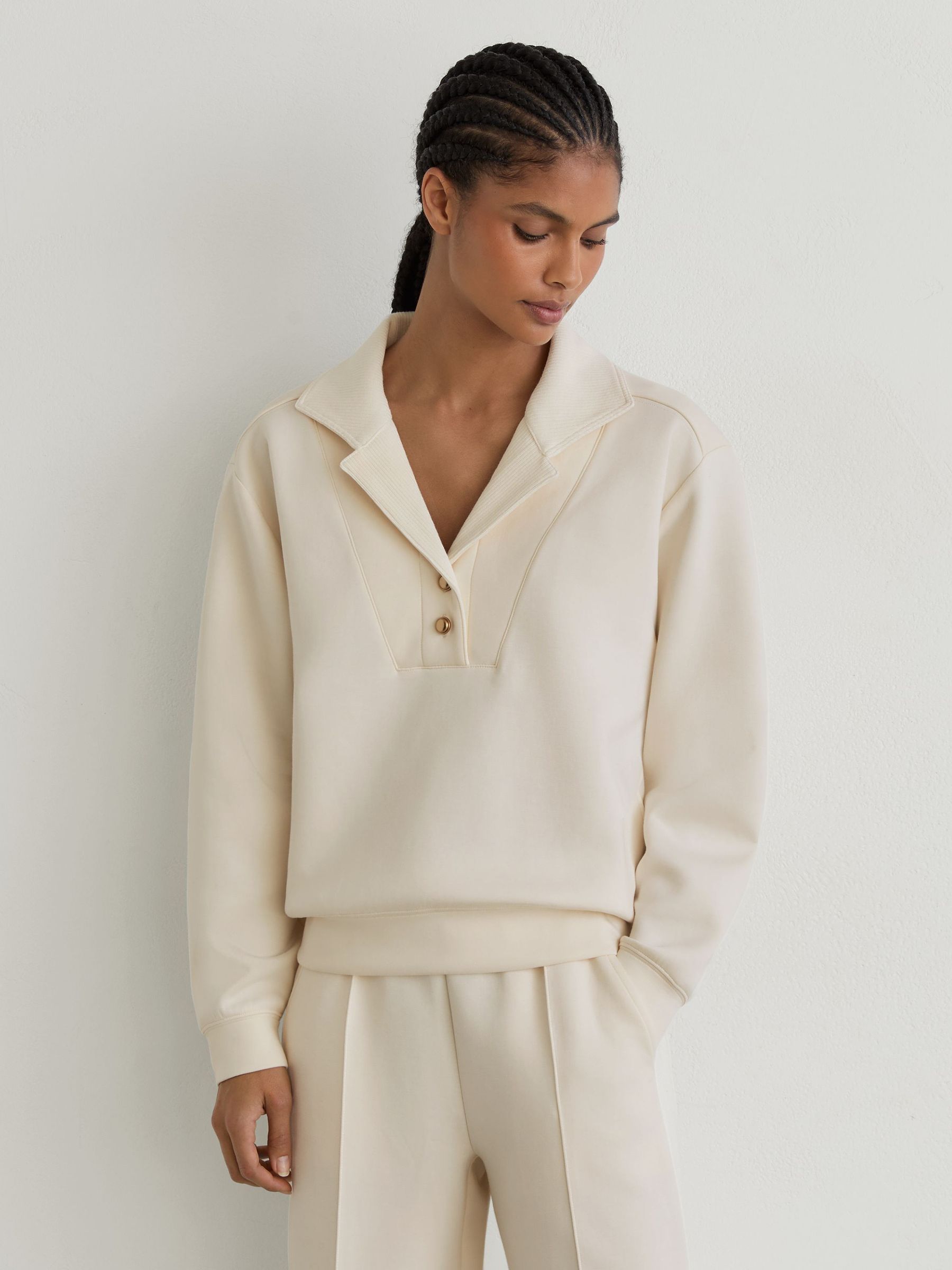 Premium Interlock Collar Sweatshirt in Ivory - Image 3 of 6