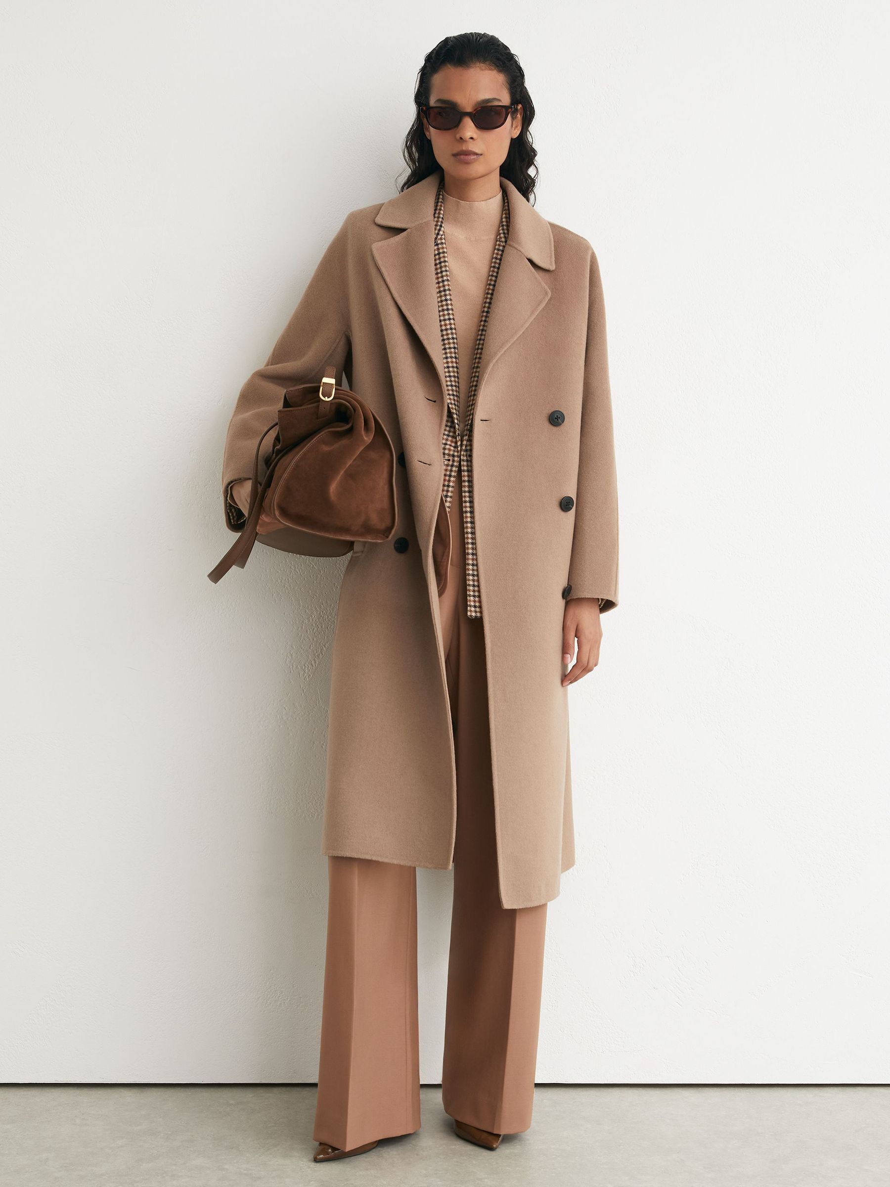 Tall Wool-Blend Blindseam Double-Breasted Coat in Camel - Image 7 of 10