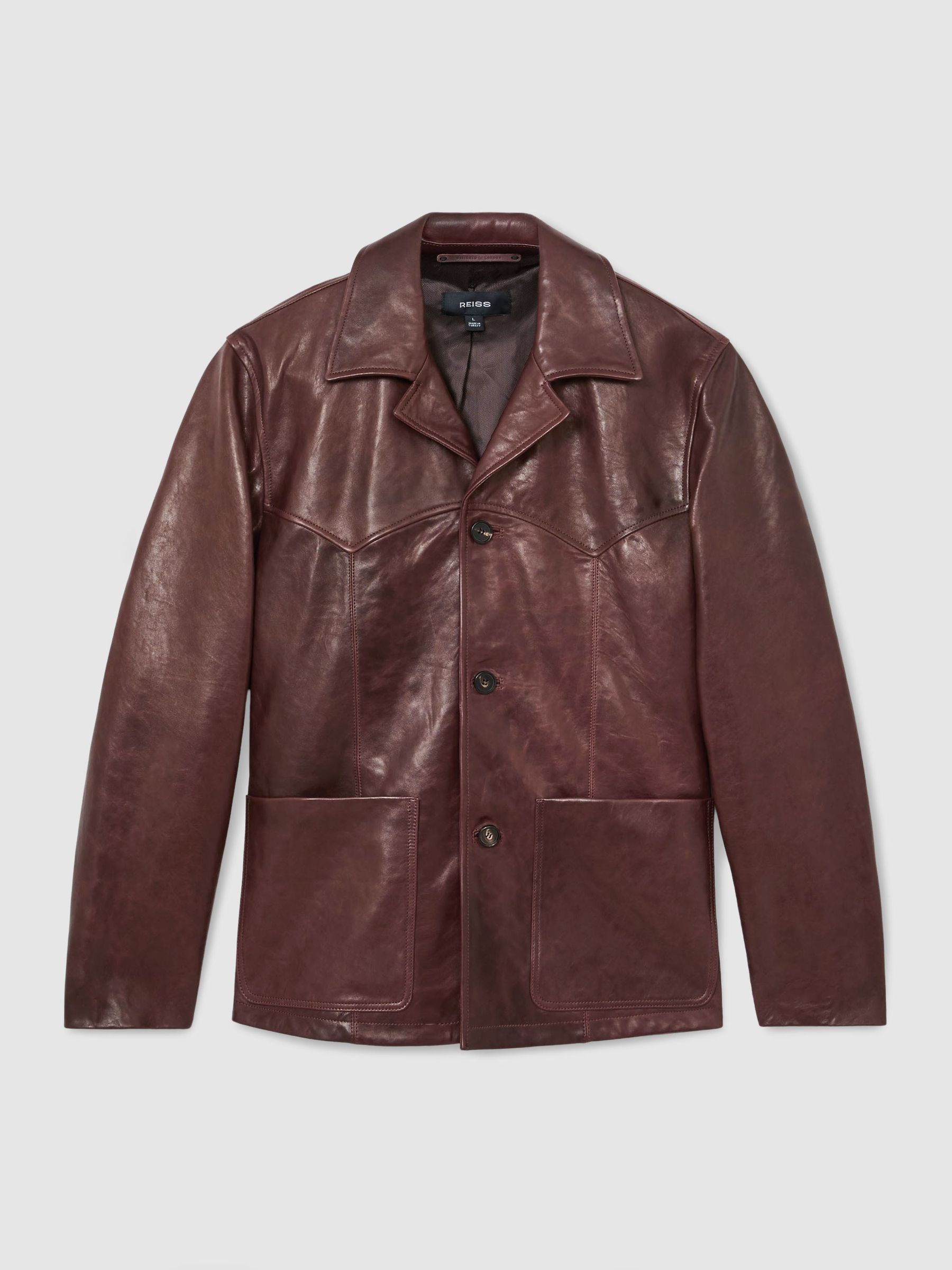 Burnished-Leather Button-Through Jacket in Dark Brown - Image 2 of 9