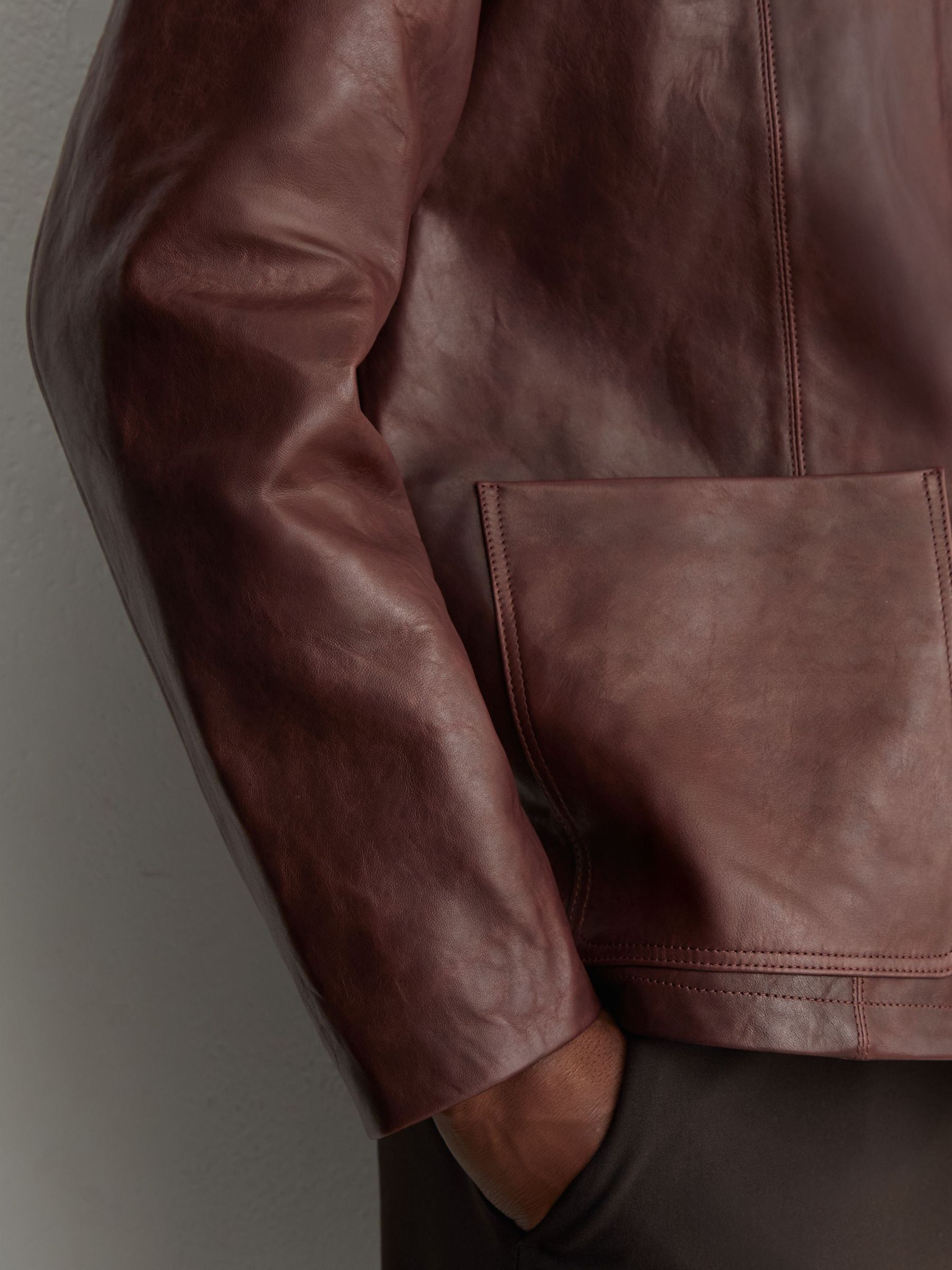 Burnished-Leather Button-Through Jacket in Dark Brown - Image 3 of 9