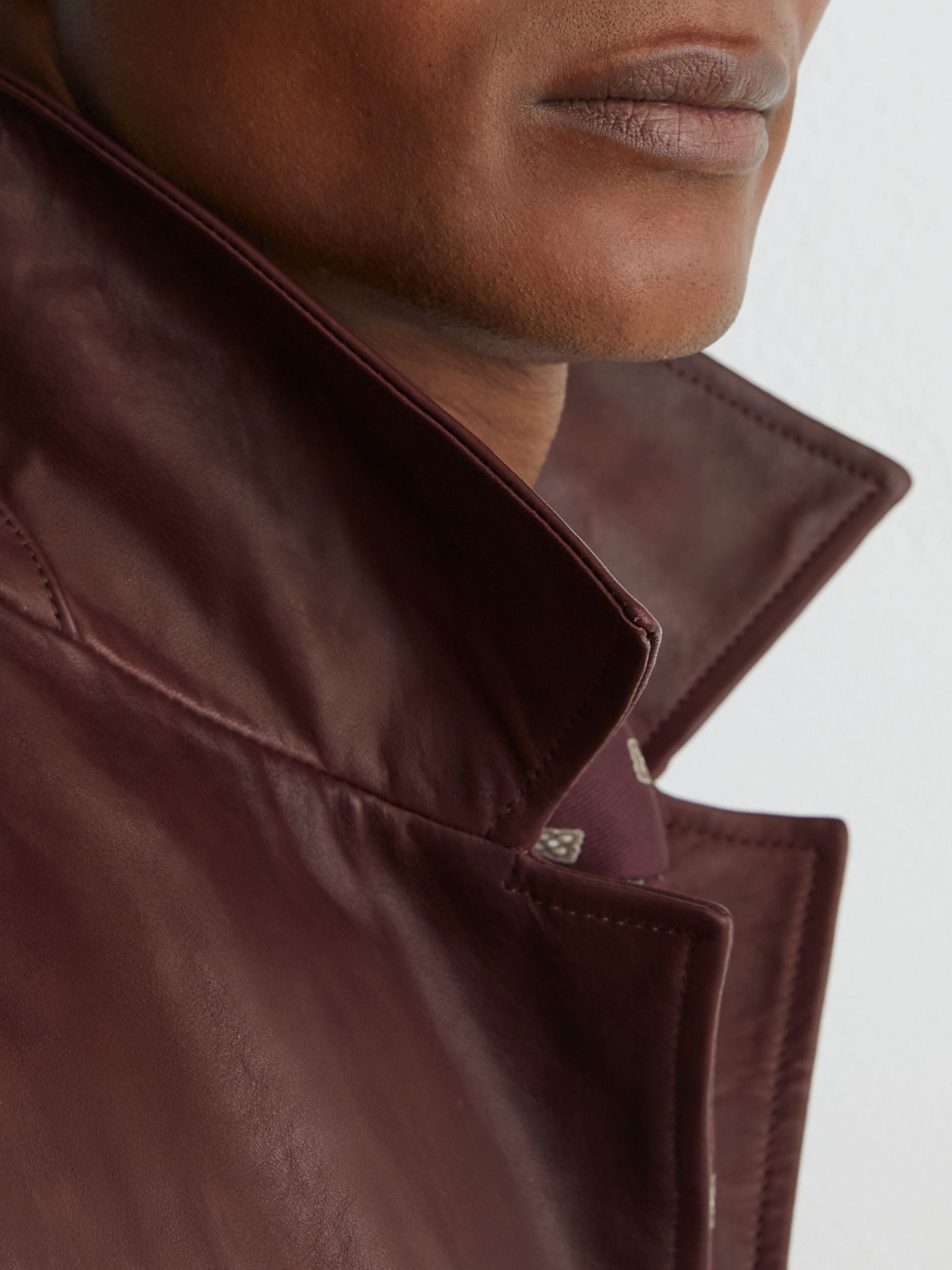 Burnished-Leather Button-Through Jacket in Dark Brown - Image 6 of 9