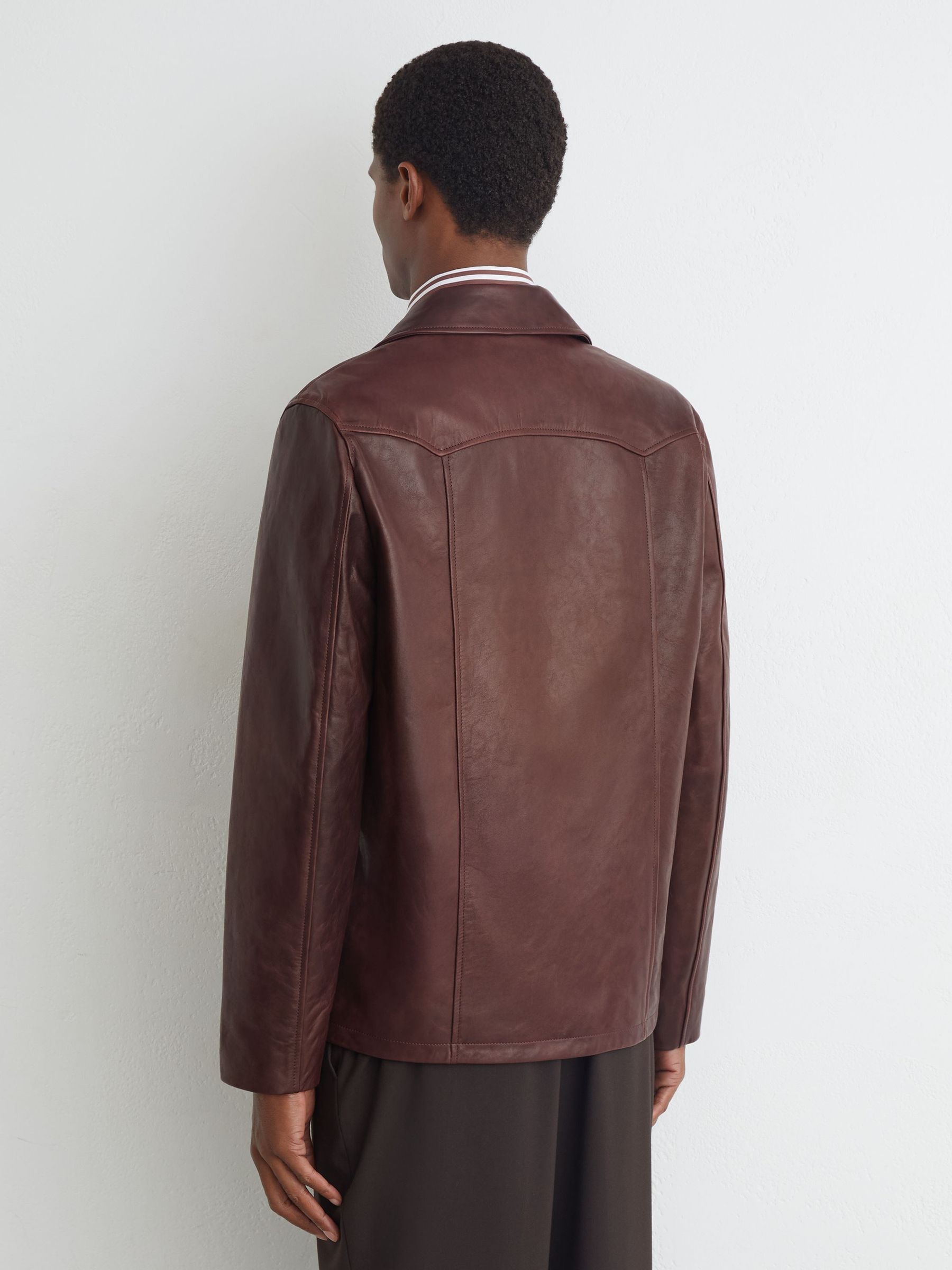 Burnished-Leather Button-Through Jacket in Dark Brown - Image 7 of 9